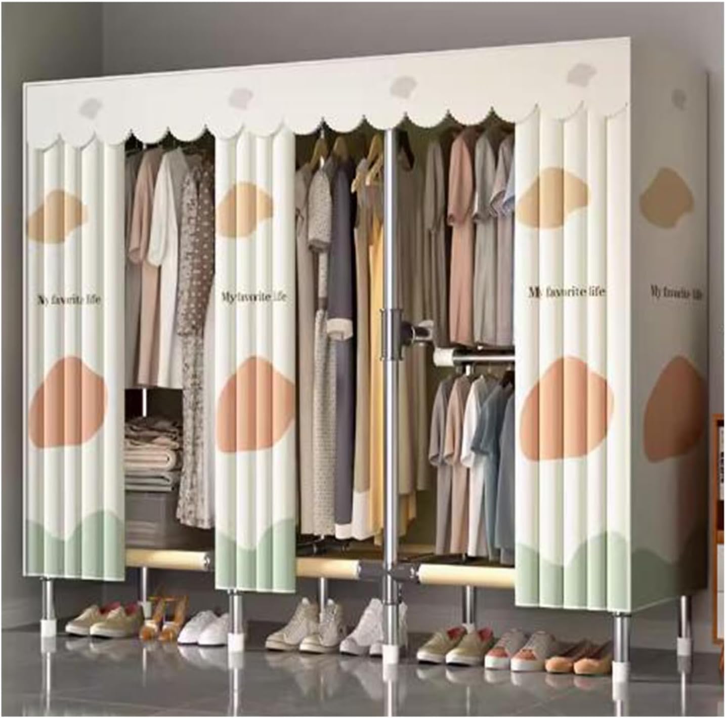 Large Closet Metal Steel Rack Clothes Closet with Clothes Rail Closets for Bedroom Thick Cloth Portable Wardrobe Closet(E203cm/79.9in)