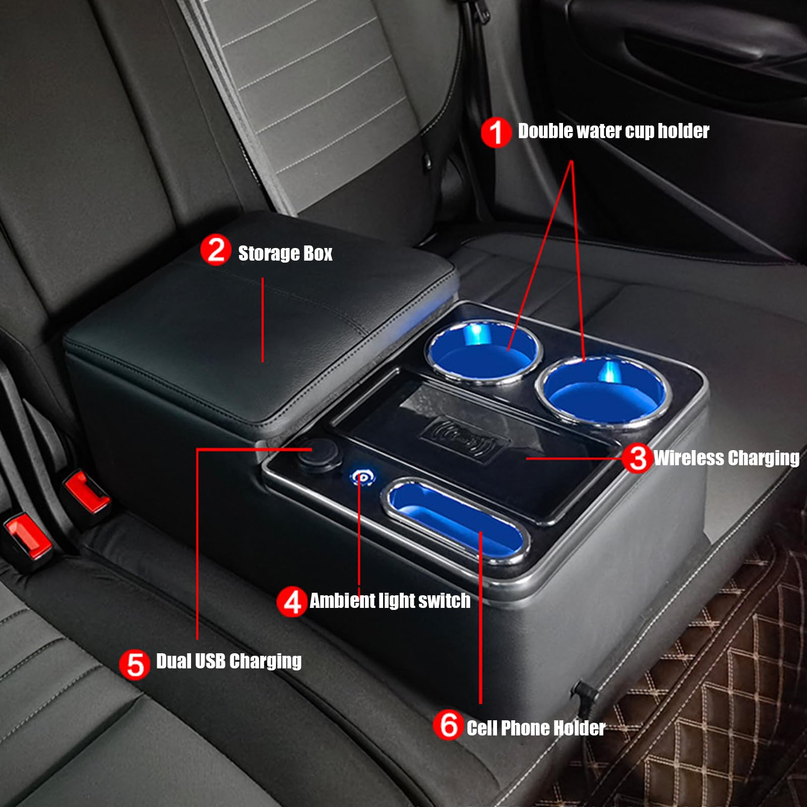 Generisch Organizer per Console per Camion, Organizer per Console Centrale | multifunzione, per camion, per sedili posteriori con luce LED, supporto per tazze e telefono per auto, minivan, L