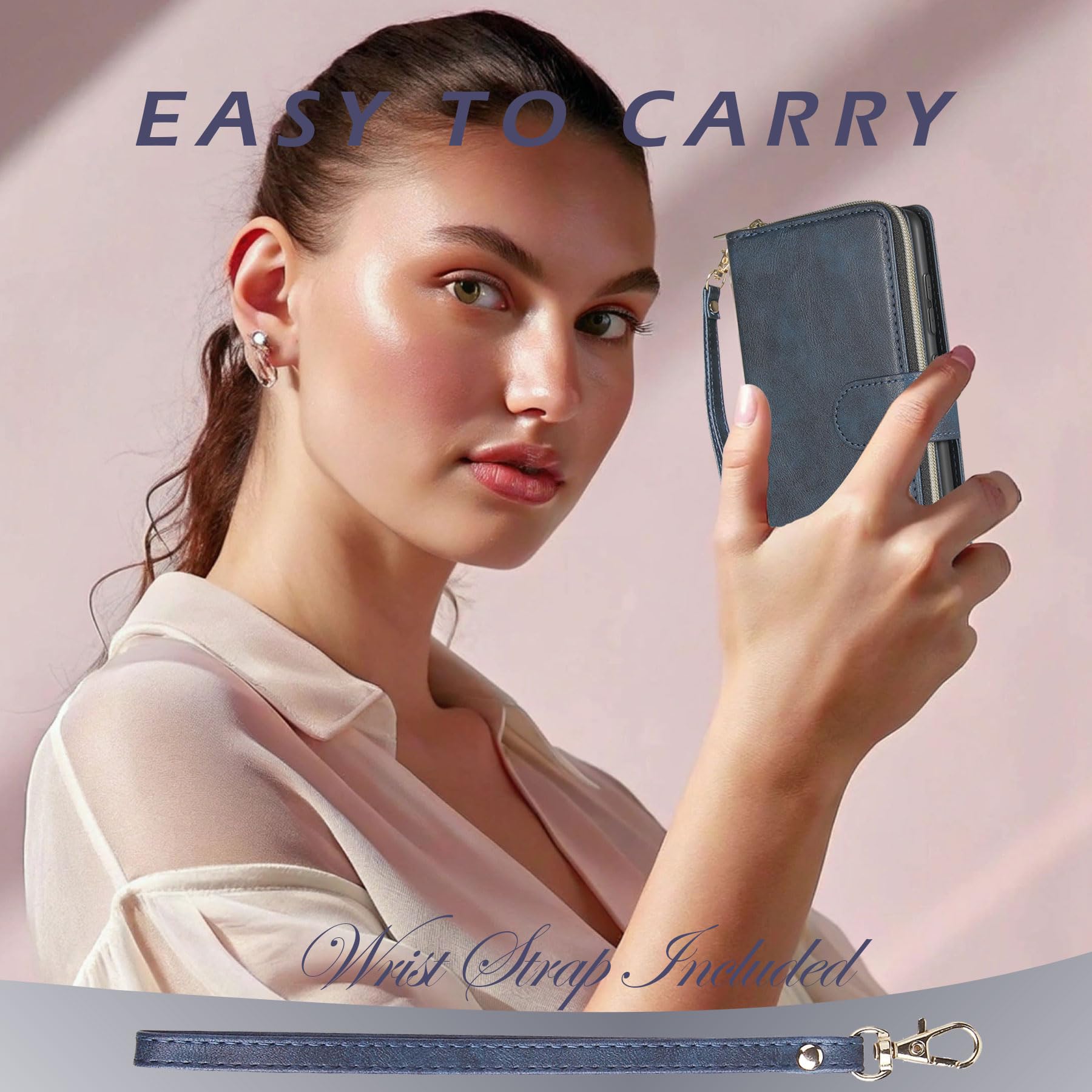 ZCDAYE Custodia a portafoglio per iPhone XR, Premium, con chiusura magnetica, tasca con cerniera, in pelle PU, con 9 scomparti per carte di credito, per iPhone XR 6,1", blu scuro