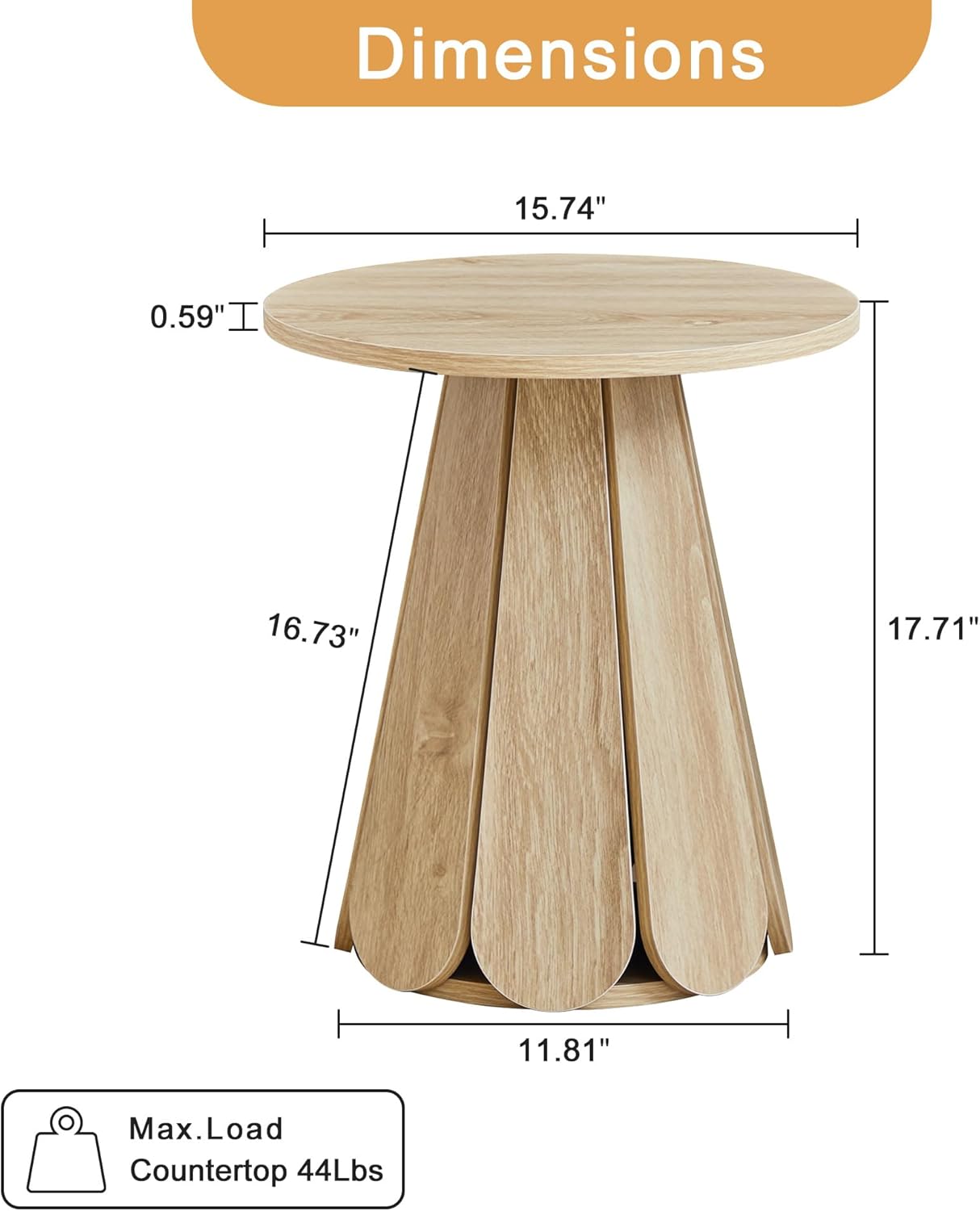 Small Round End Table Nightstand Set of 2, Mid Century Modern Side Table with Petal Base, Wood Bedside Table for Bedroom, Small Space Natural