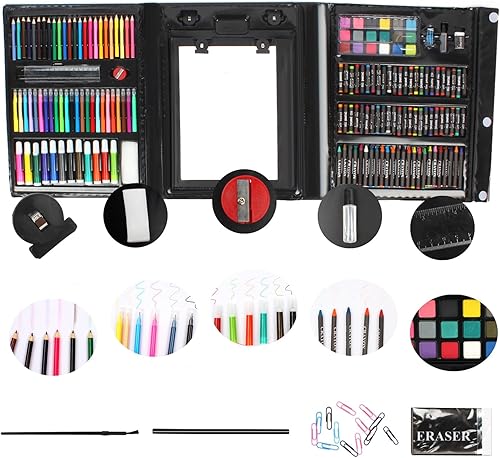 Miniatura 2 de BRITI Juego de arte de caballete triple de doble cara de 208 piezas, estuche completo de suministros de arte para niños con crayones, marcadores y