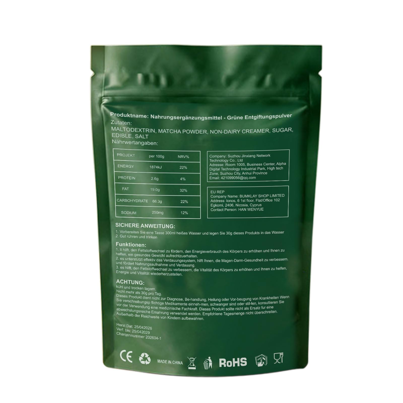Grüne Entgiftungspulver, Grünes Superfood Pulver 200g – Grüner Pulver mit Matcha, Gerstengras, Heidelbeeren| Ballaststoffreich & Vegan | Natürliches Pflanzenpulver für Alltag & Ernährung, 2pc