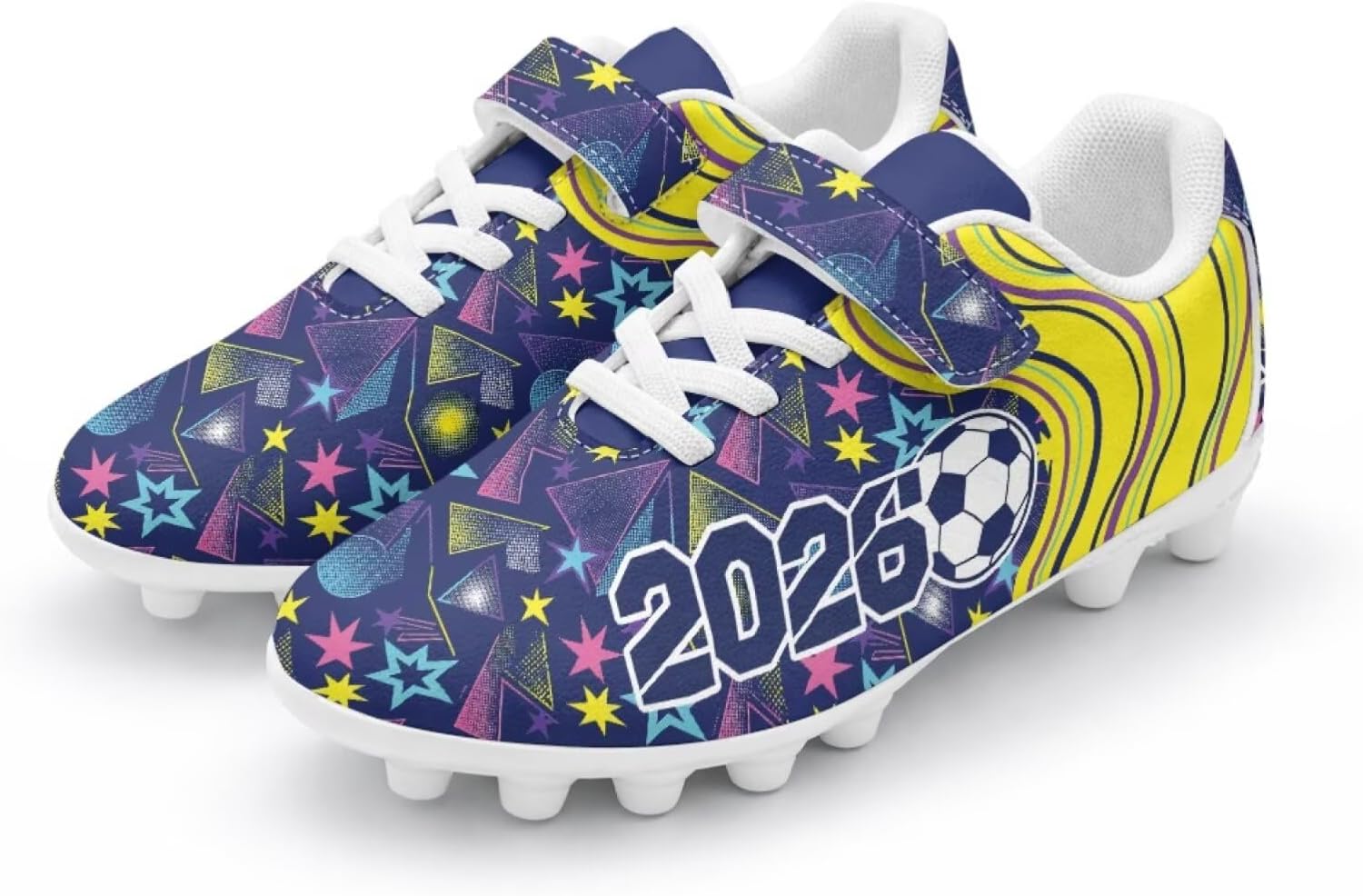 Blue Soccer Cleats for Kids Firm Ground Football Cleats Girls Outdoor Training Soccer Shoes Non Slip Athletic Running Shoes Size 1