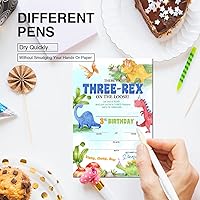 Vista 4 de Soiceu Juego de 20 invitaciones para fiesta de tercer cumpleaños con sobres de dinosaurio 3-Rex de acuarelas
