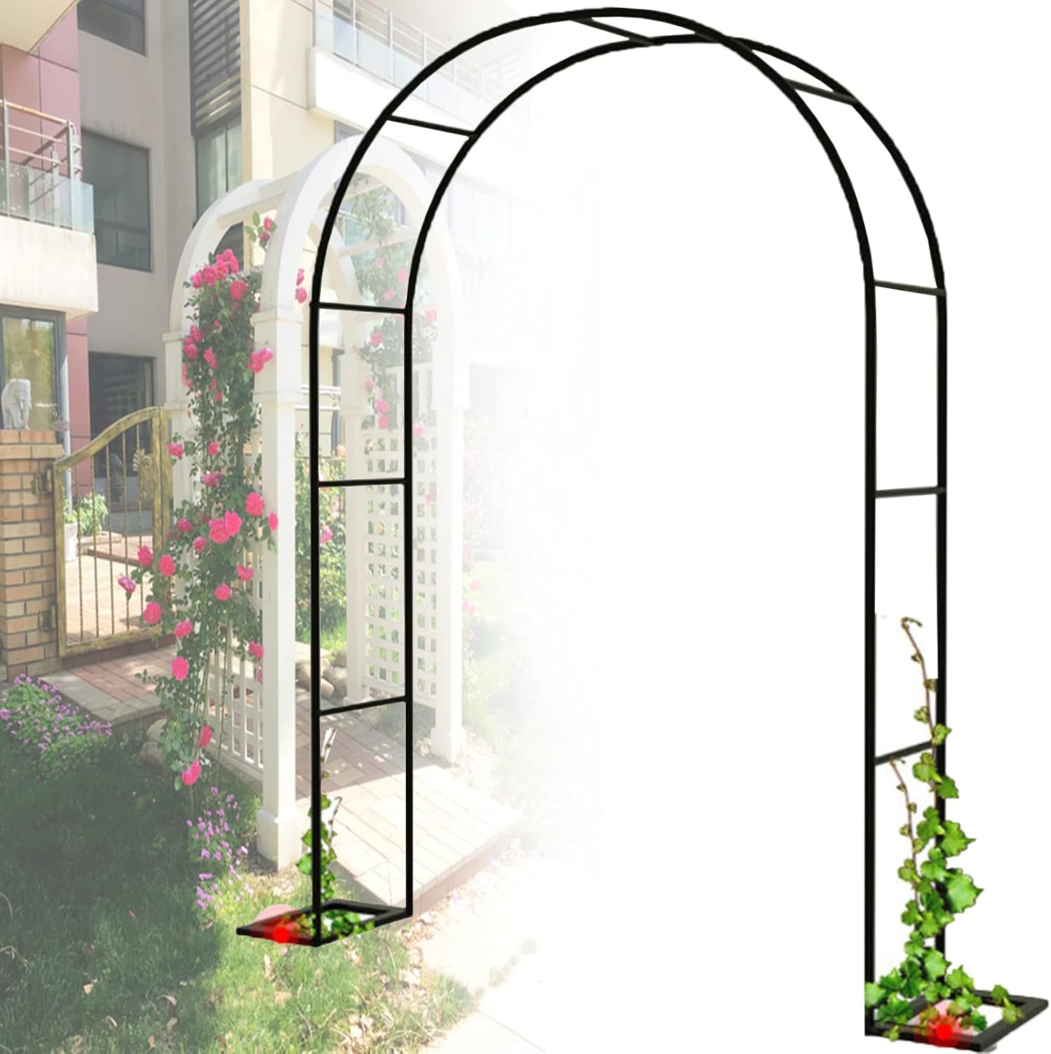 Plant Arch,Metal Arch Wedding Garden Assemble Freely for Various Climbing Plant Roses Vines Bridal Party Decoration Pergola Arbor,Black-1.2 * 2.2M