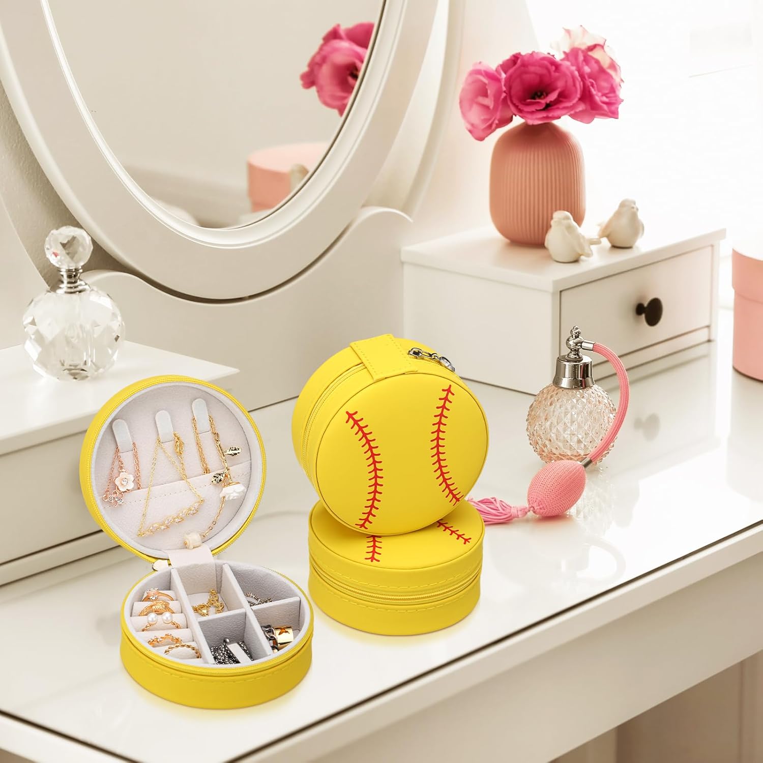 Dansydaisy 12 Pcs Sport Team Gifts Bulk Softball Baseball Volleyball Tennis Travel Jewelry Boxes Sport Jewelry Cases for Party Favor
