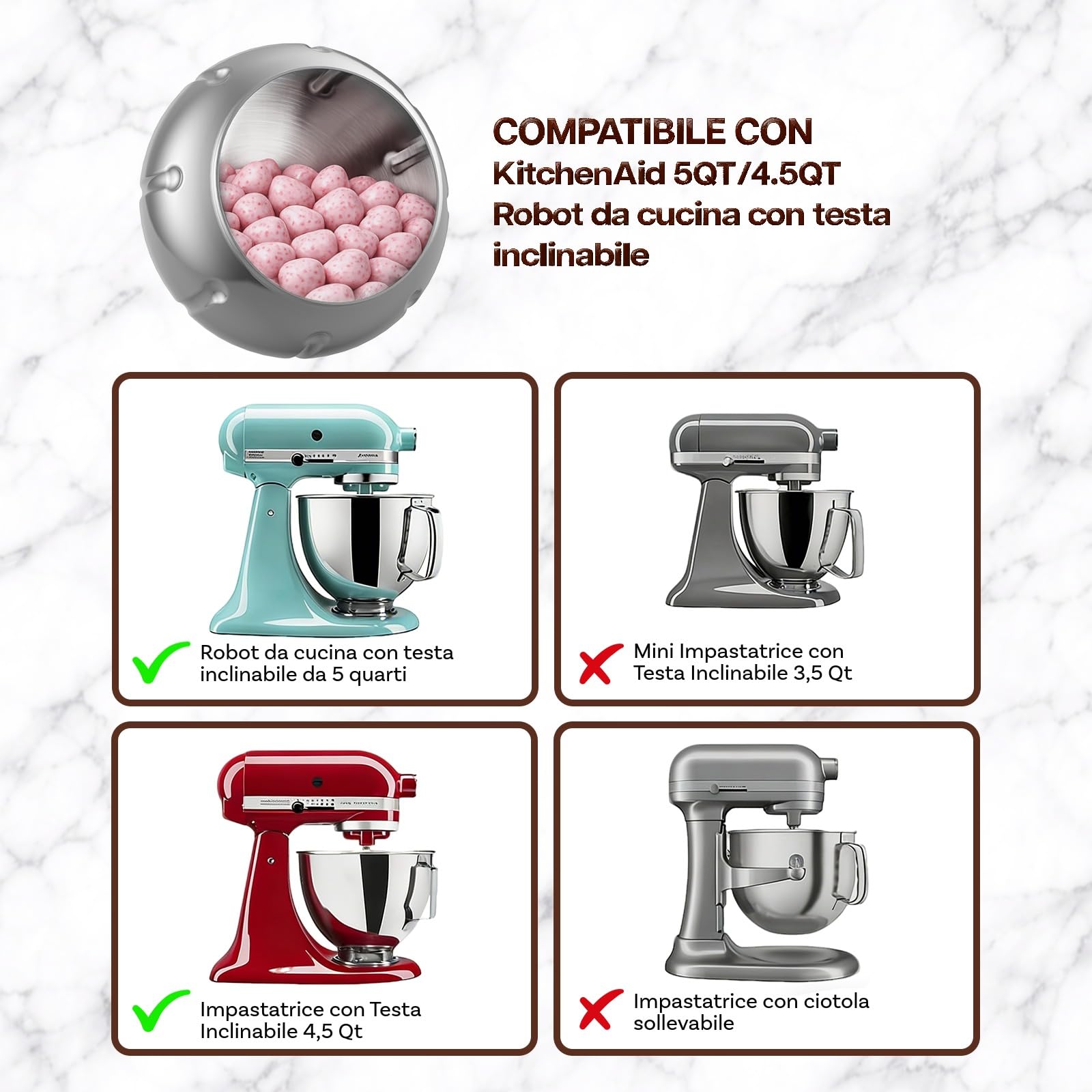 Macchina per Rivestimento in Acciaio Inox per KitchenAid 4.5QT & 5QT Quart Tilt-Head Stand Mixers by MMOBIEL – Macchina per Rivestimento per Mandorle, Noci, Cioccolato, Frutta Liofilizzata & Snack