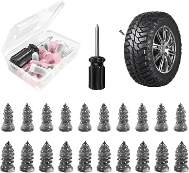 Sun Walker Tire Repair Rubber Nails, Self-Service Vacuum Rubber Screw Plugs Tyre Puncture Nail Set, Quick Puncture Spiral Nails Tire Repair Tool Kit for Car Truck Motorcycle 20PCS+ScrewdriverS
