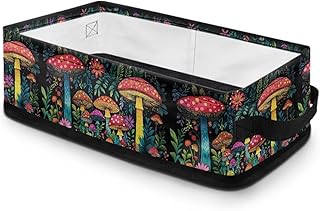 Storage Basket for Organizing, Mushroom Print Decorative Cube Fabric Storage Bins for Shelves with Handles, 13.9x7.1x4.4 Inches Collapsible Open Closet Organizer for Toys Clothes Books
