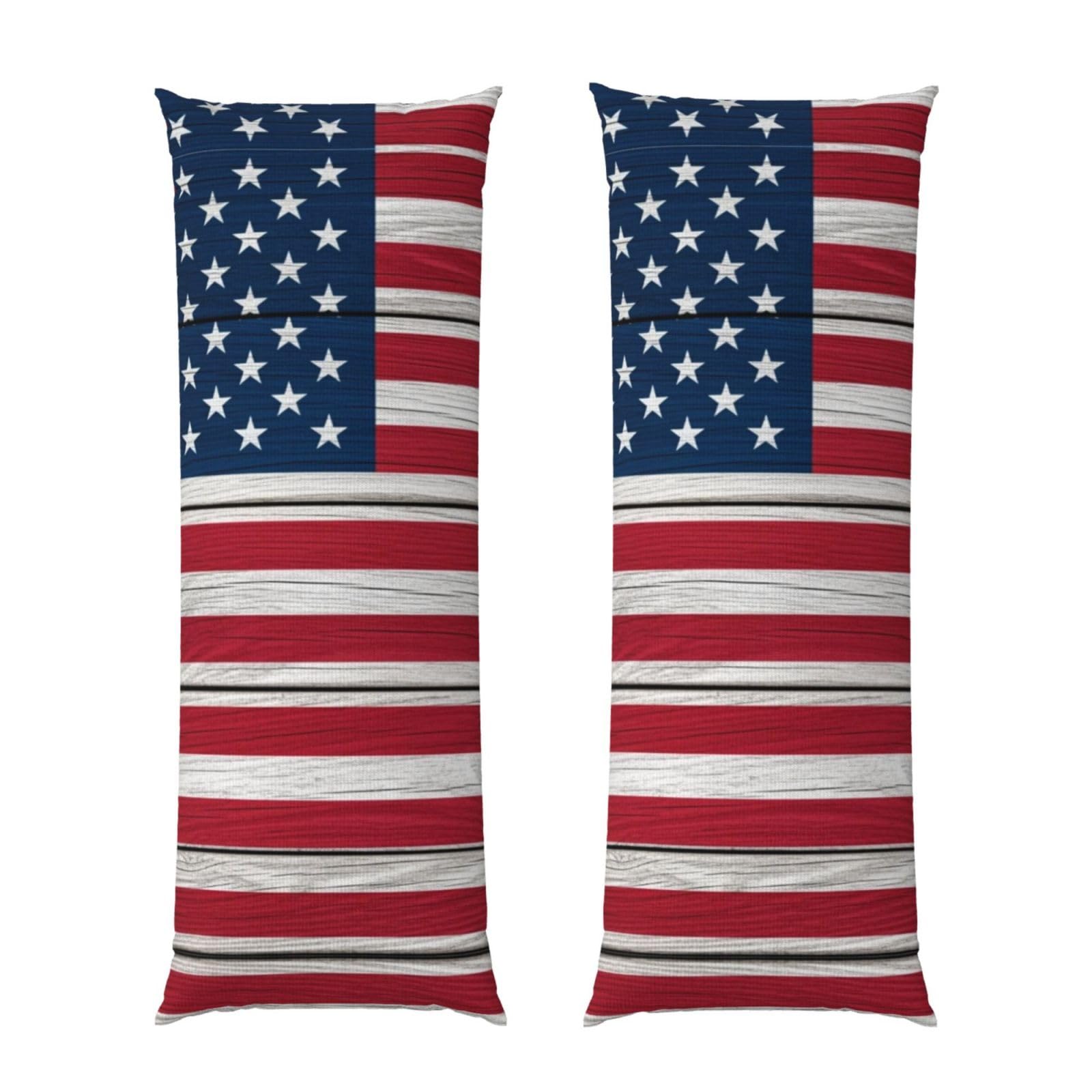Body Pillow Case 20x60 Inch, Wooden American Flag, Zippered Cozy Pillow Cover, Softffy Fabric, Comfortable Protector for Bedroom Couch Sofa