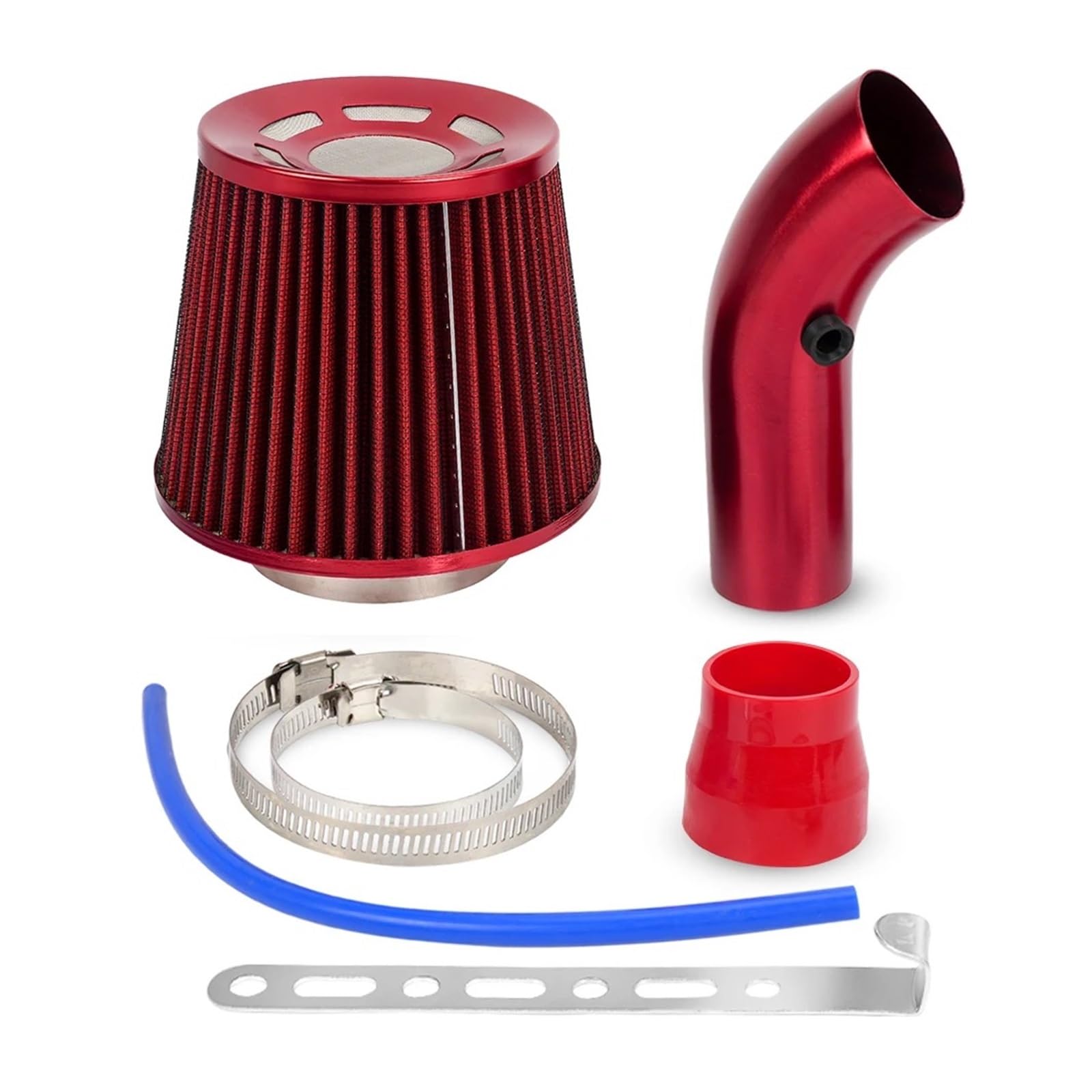 Entrada Aire Kit De Tubo Inducción Turbo Con Admisión En Frío, Filtro Aire 76mm Y 3 Pulgadas Cono Alto Flujo OFI095 Manguera Admisión(Rojo)