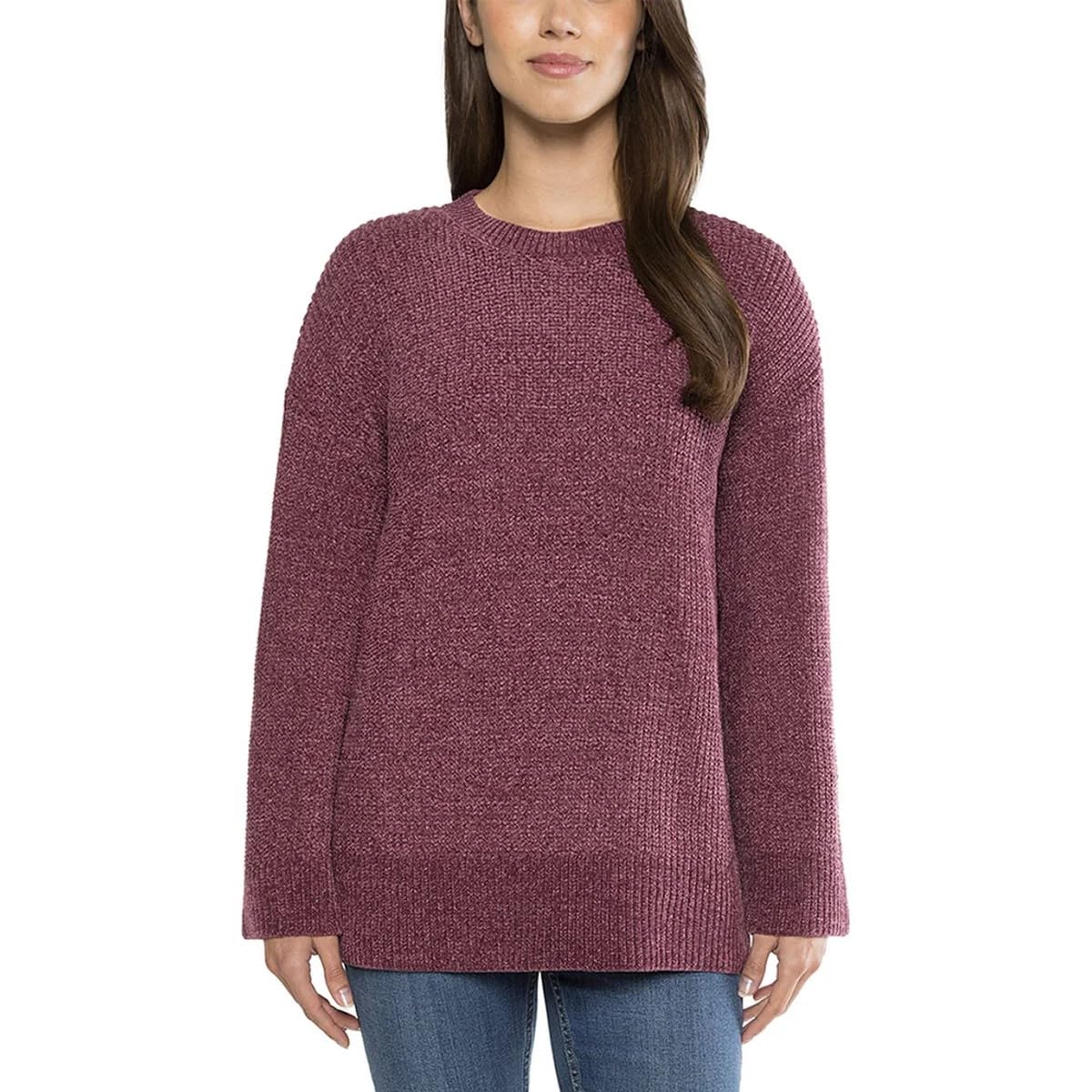 Matty M Ladies Chenille Tunic Sweater Crewneck Ribbed Cuffs and Hem Wide Sleeves Multiple Colors