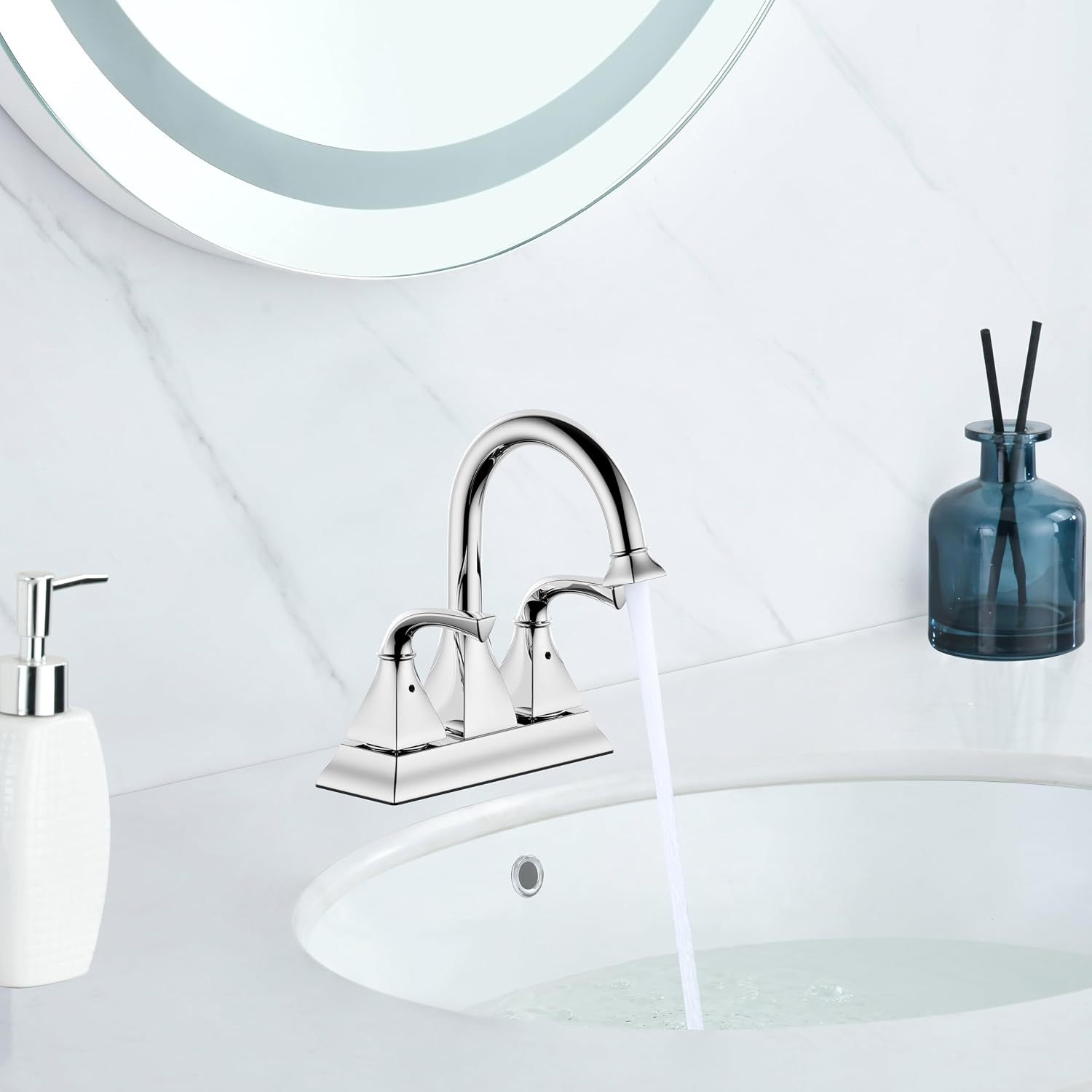 Centerset Polished Chrome Bathroom Faucet,4 Inch Two Handle Lavatory Bathroom Sink Faucet with Push up Pop-up Drain,F-4015-CP