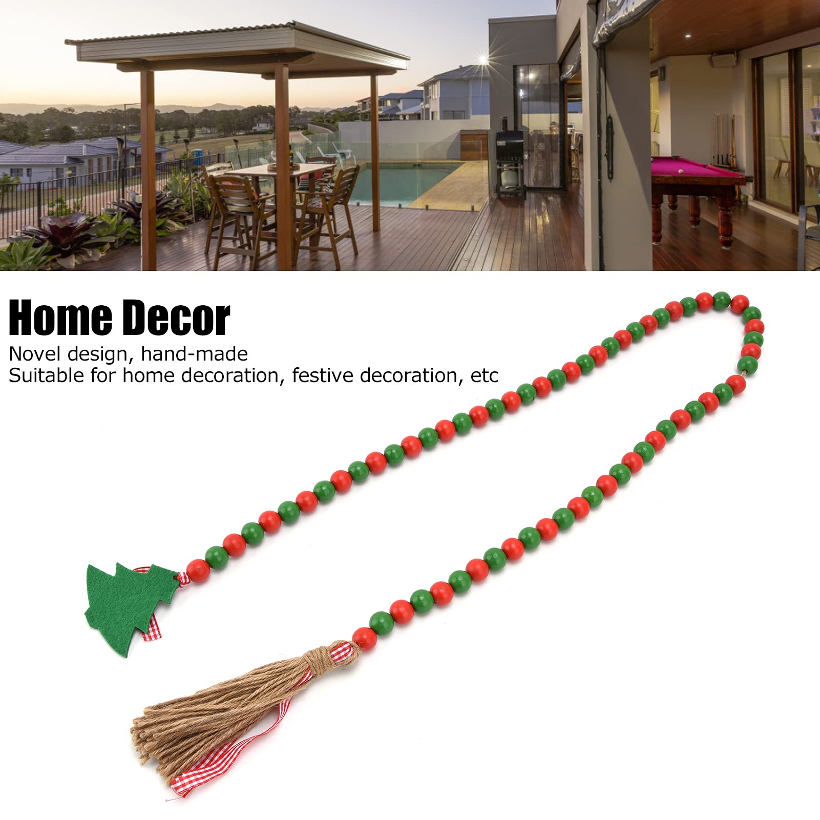 CVHOMEDECO. Ghirlanda di perline di legno con nappe fattoria rustica in