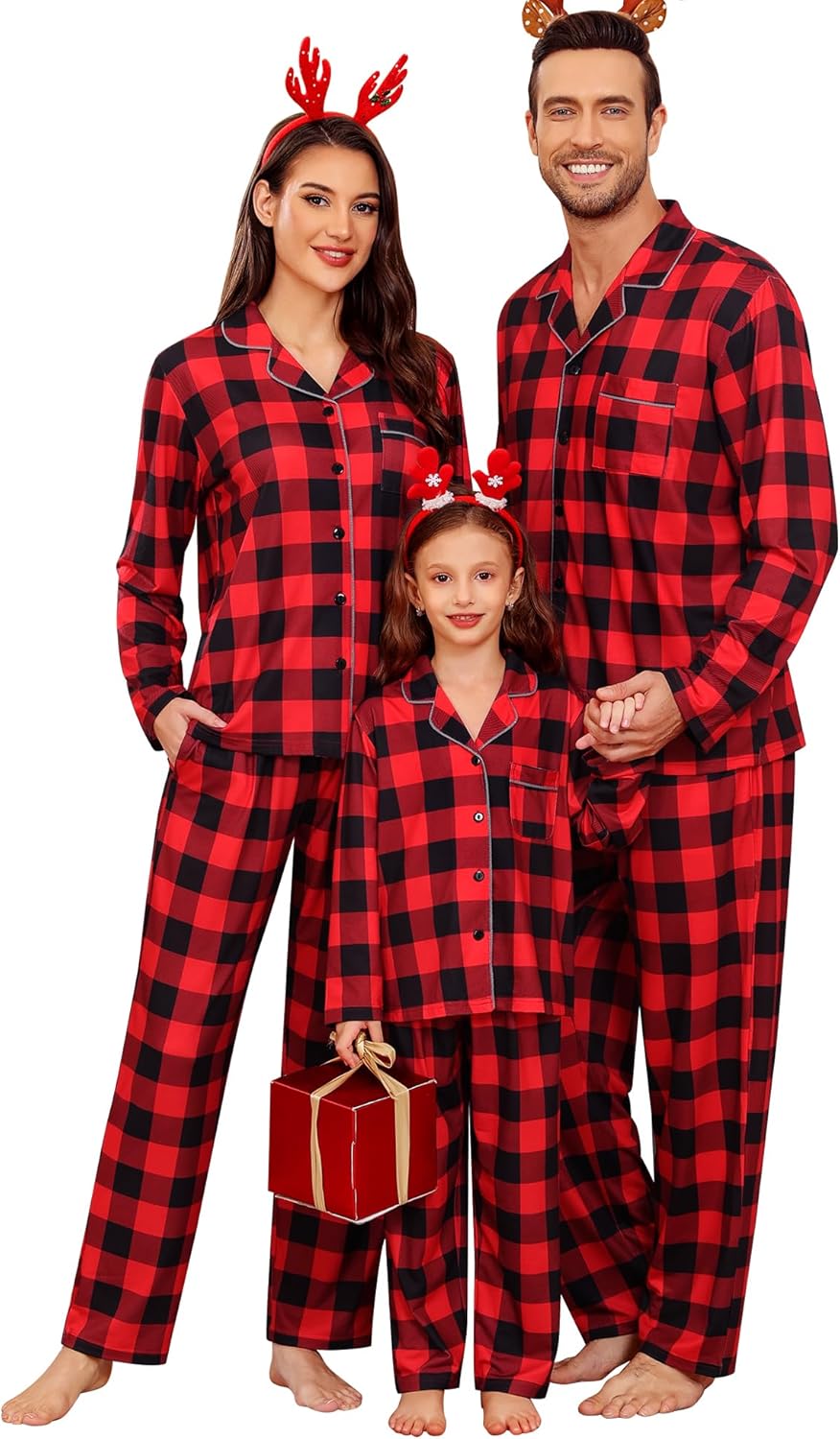 SWOMOG Family Christmas Pajamas Set Party Holiday Sleepwear Long Sleeve Button-Down Loungewear Set