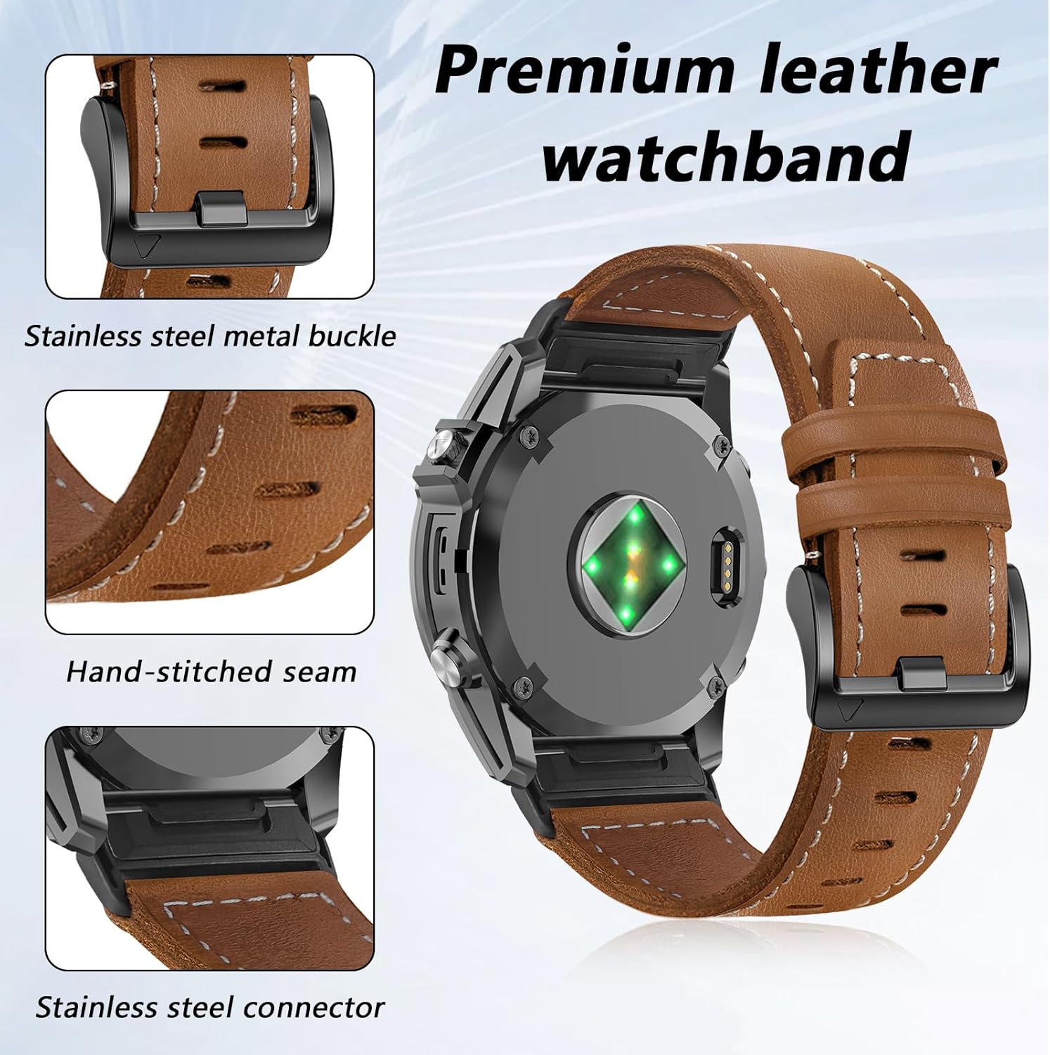 20mm Genuine Leather Watch Band Compatible with Garmin Fenix 8 AMOLED 43mm/ 7S/ 7S pro/ 6S/ 6S Pro/ 5S/ 5S Plus,Quick Fit Replacement Strap for Epix Pro/Approach S70 42mm/Descent Mk3 3i 43mm/ Mk2s - Image 4