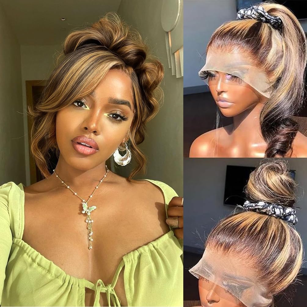 AMIRTY 250 Density 360 Lace Front Wigs Human Hair Pre Plucked Honey Blonde Body Wave Lace Front Wigs with Baby Hair Full 360 Glueless HD Transparent