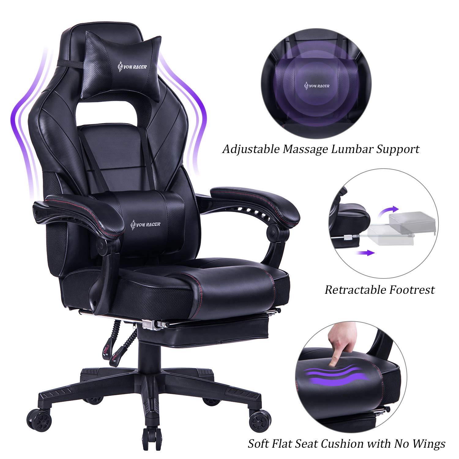 Buy VON Racer Reclining Gaming Chair with Massager, Ergonomic HighBack