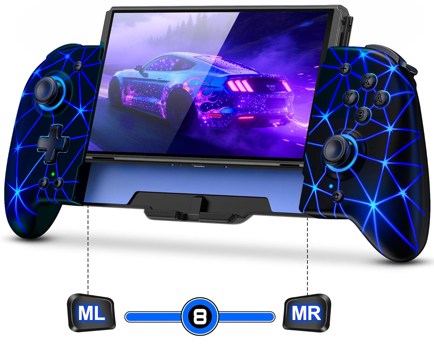 Spican Switch Controllers for Nintendo Switch/Switch OLED, Hall Effect Switch Wireless Pro Controller One-Piece Joypad, Full-Size Handheld Mode Gamepad with Colorful Lights/Battery/Turbo/Programming