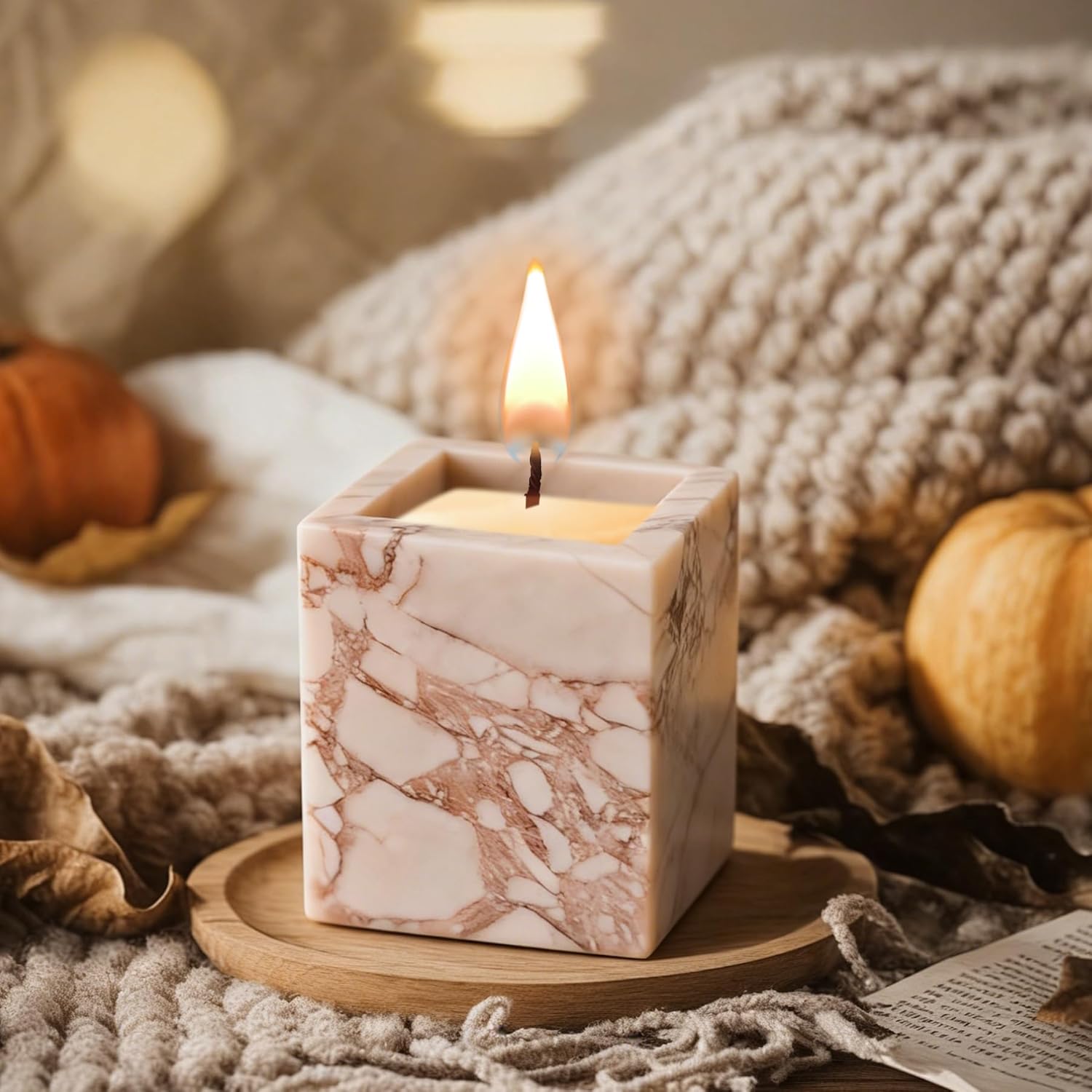 Pink Natural Marble Toothbrush Holders for Bathroom, Marble Makeup Brush Holder, Pen Pot, Countertop Organizer Barrel Storage Box(Bul-gari Pink)