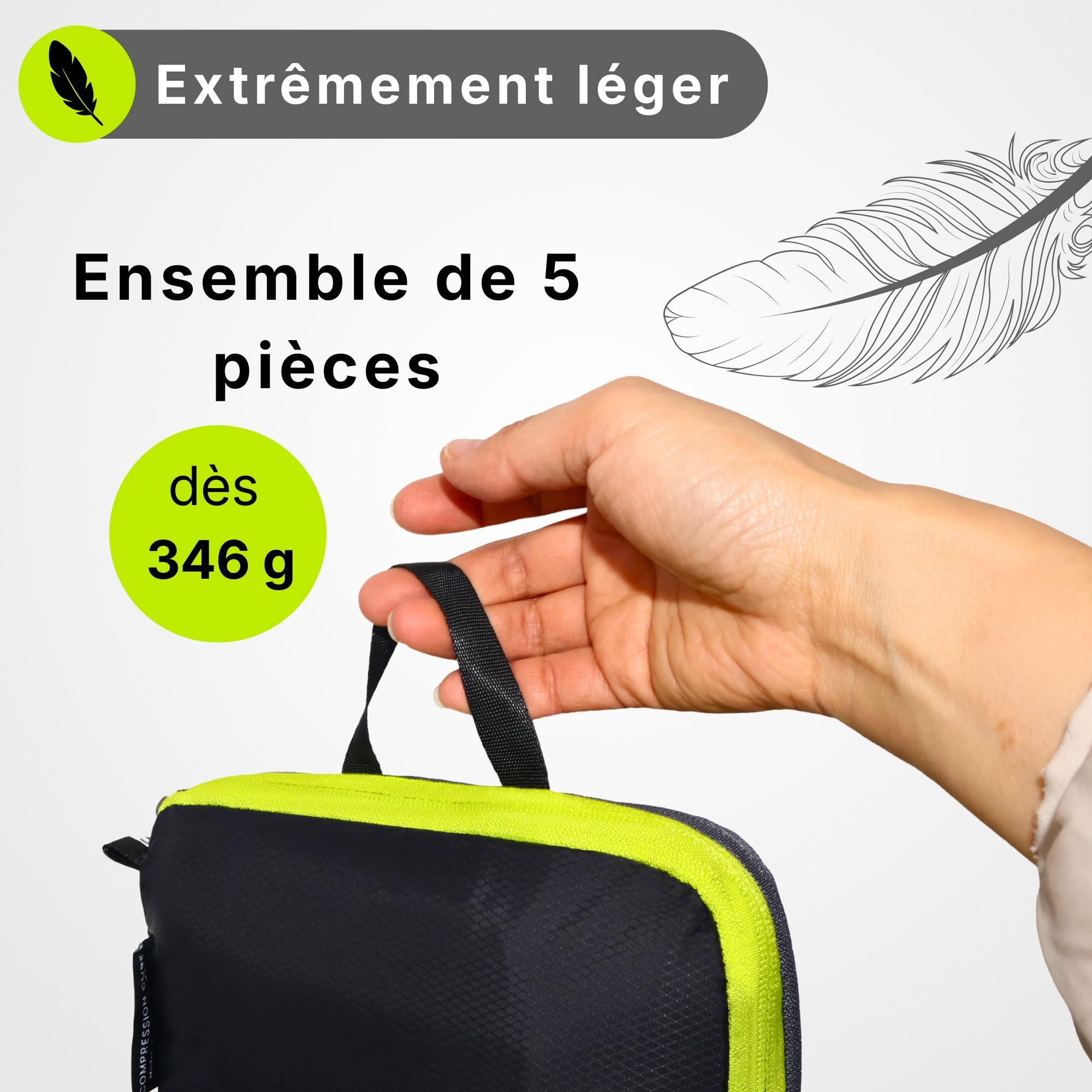 Lot de 5 sacs de rangement professionnels avec compression - Ultra légers - En tissu imperméable - Pour voyage et sac à dos