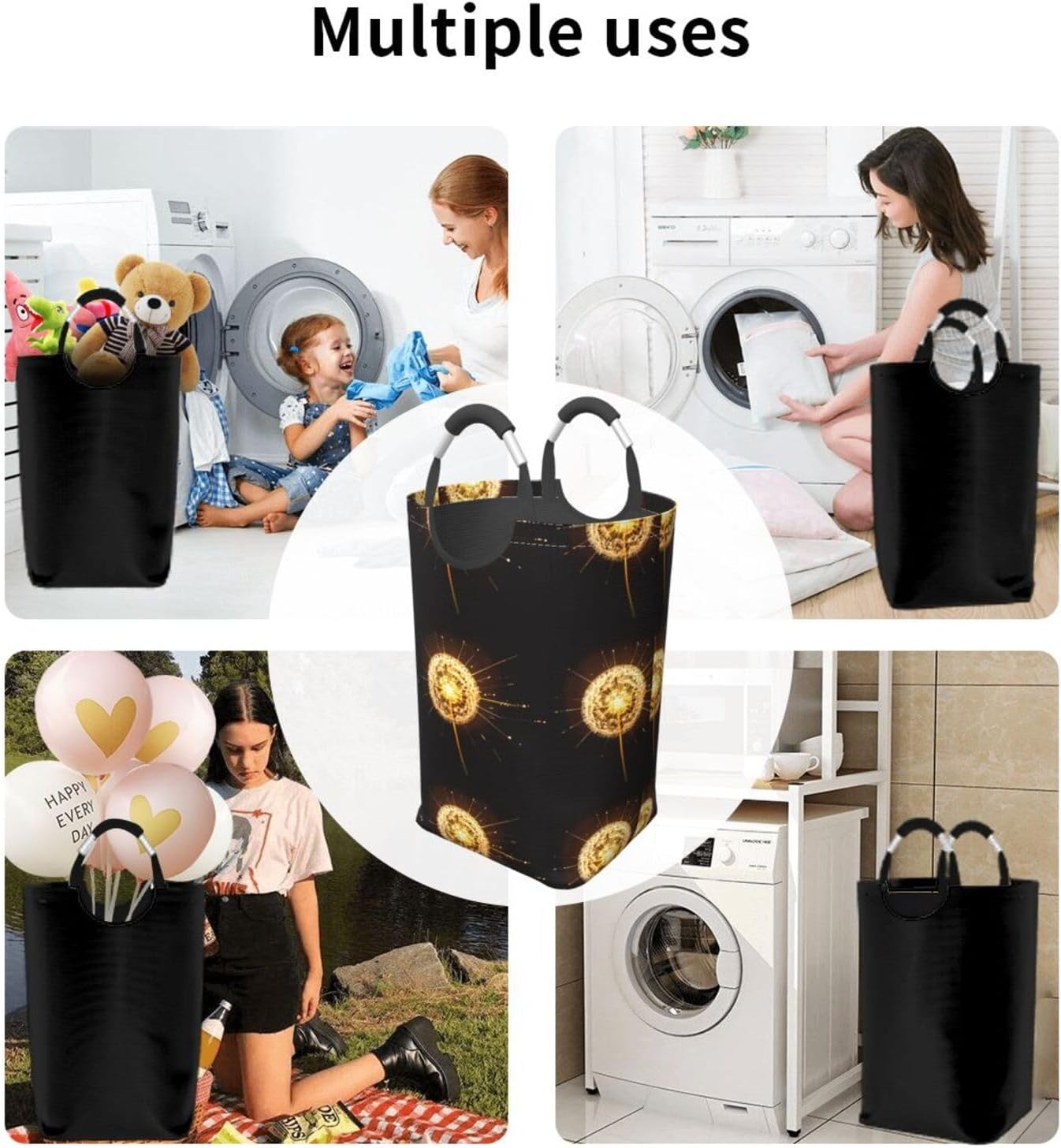 Glowing Dandelion Foldable storage bag, 50L capacity, suitable for laundry room, dormitory bedroom, dirty clothes storage basket.