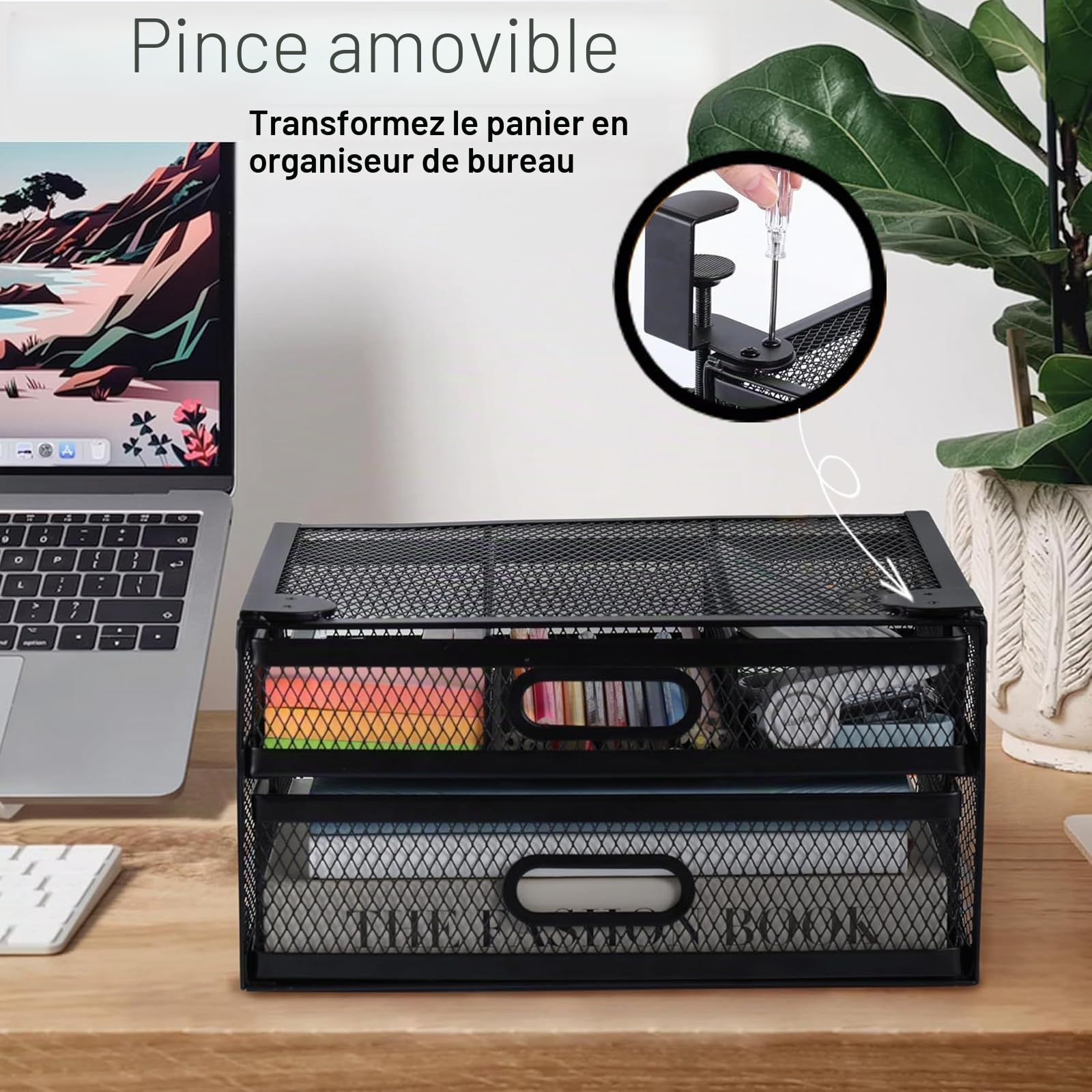 Organiseur de tiroir de bureau sans perçage,Tiroir coulissant sous bureau,Organiseur de Tiroir à Clipser en Maille,pour Maison, Fournitures d'Art