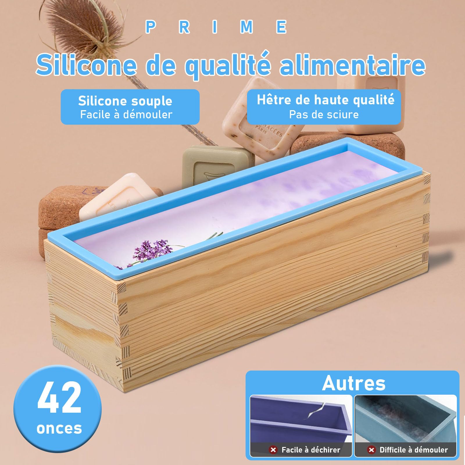 Lot de 4 Moules à Savon Rectangulaires en Silicone 1200 ml