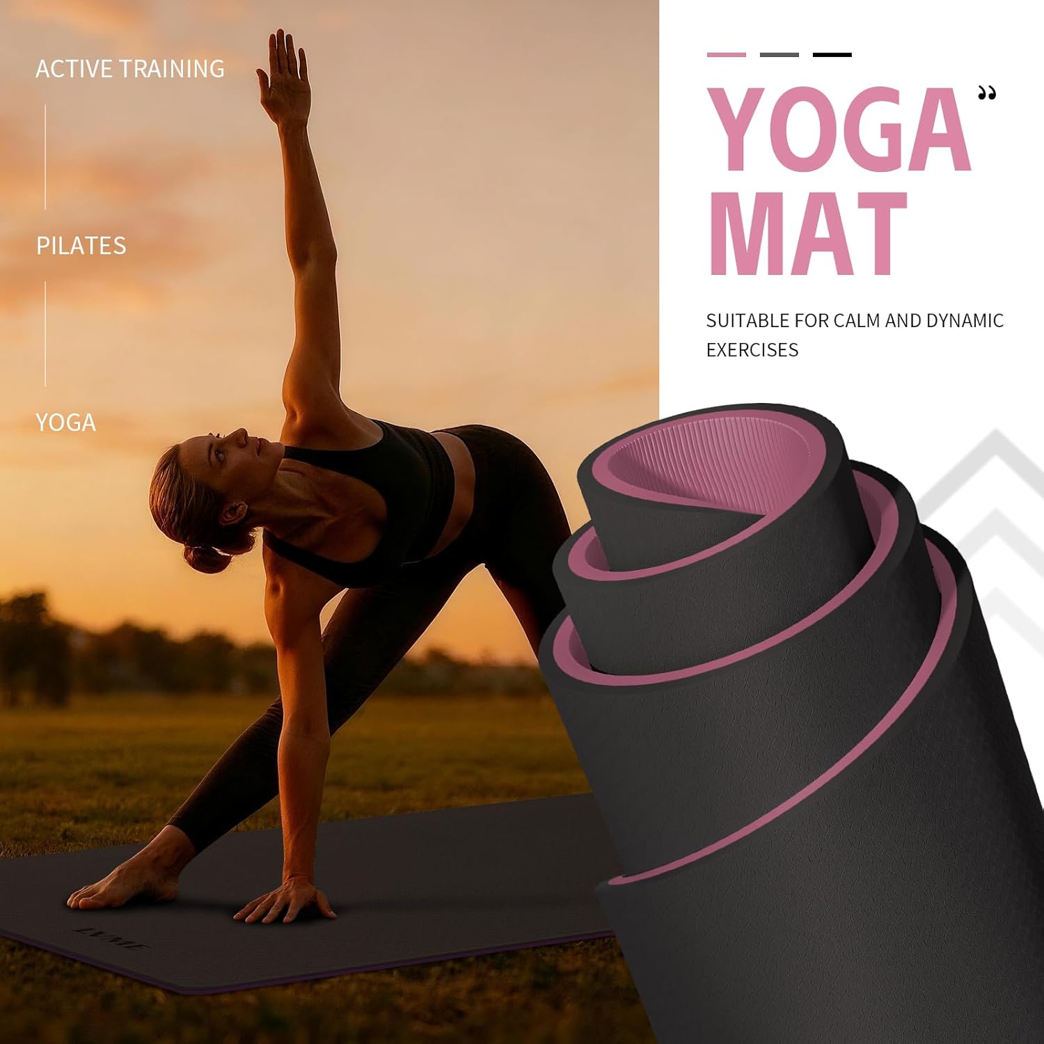 Yoga Mat Non Slip, Anti-Tear 1/4" & 2/5" Thick TPE Yoga Mats for Women and Men, a stylish and practical dual-tone yoga mat.72"x24" Exercise & Fitness Mat with Carrying Strap, Workout Mats for Yoga, Pilates and Floor Exercise
