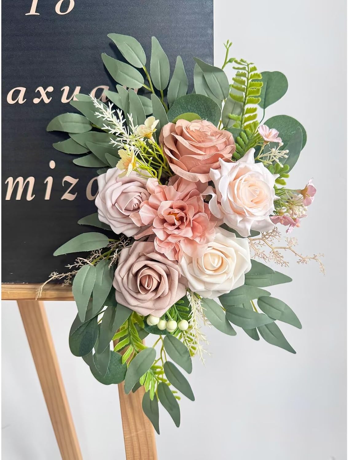 Artificial Flower Swag, Champagne Wedding Welcome Sign Floral Swag Fake Rose Arch Flower Arrangements for Wedding Ceremony and Reception Background Decoration