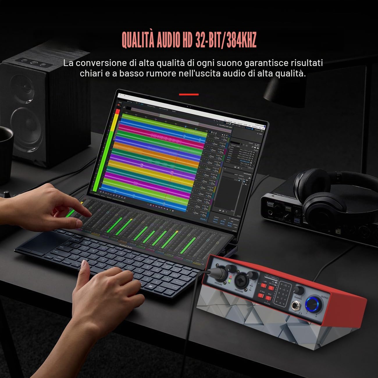 Interfaccia Audio USB 2 in 2-out, 32 Bit/384 kHz DSP, Registrazione Scheda Audio Mixer Audio per Home Studio può Collegare Microfono a Condensatore da 48 V, NMX02-RED