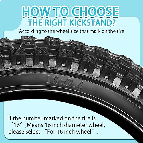Miniatura 5 de Kickstand para niños bicicleta para 16, 18, 20 pulgadas, ajustable, plegable, montaje central, bicicletas para niños, aleación de aluminio negro,