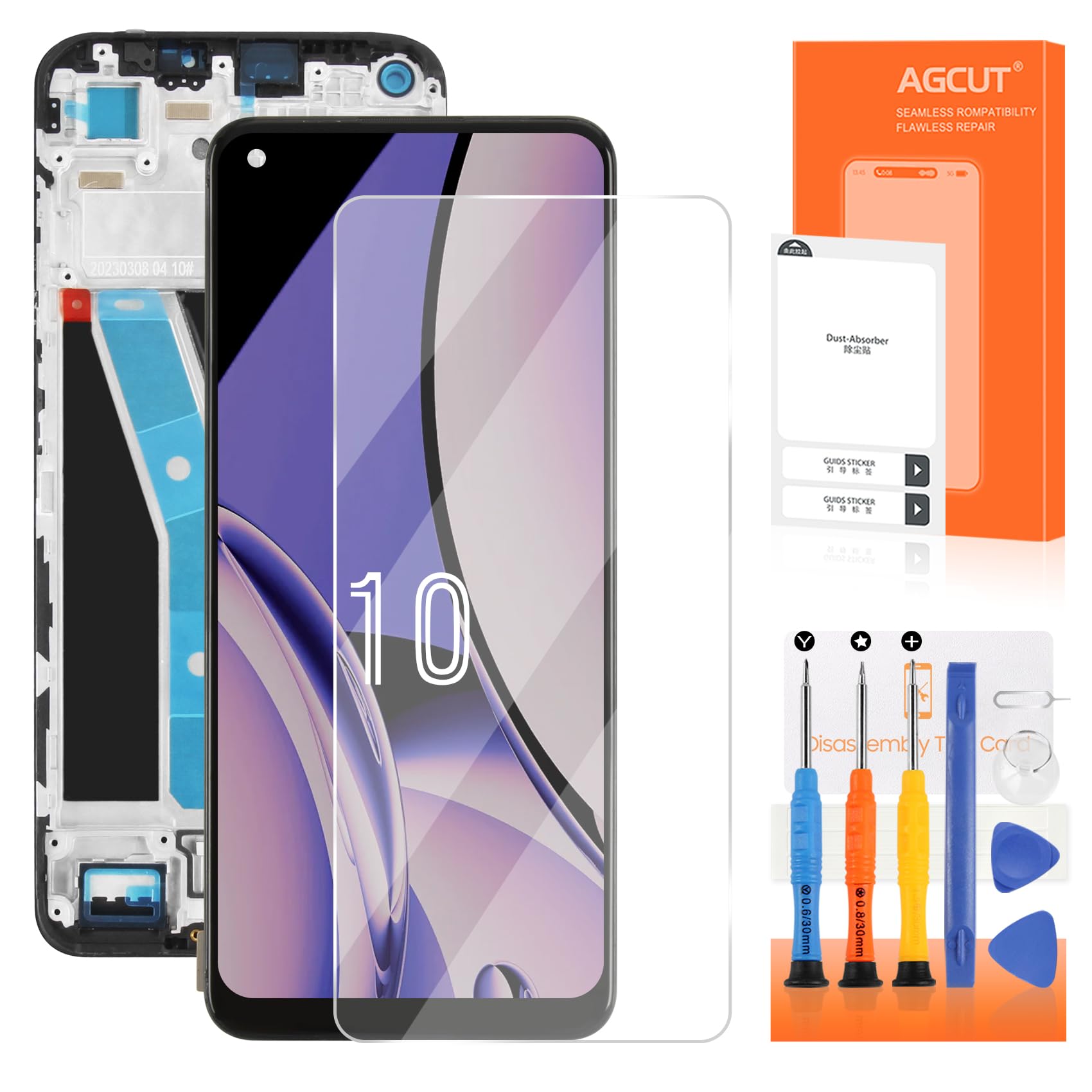 AGCUT Pantalla LCD para Realme 10 4G Pantalla LCD para Oppo Realme 10 4G RMX3630 6,4 Pulgadas Pantalla Digitalizer Touch Screen Asamblea Completa con Herramientas, Negro con Marco