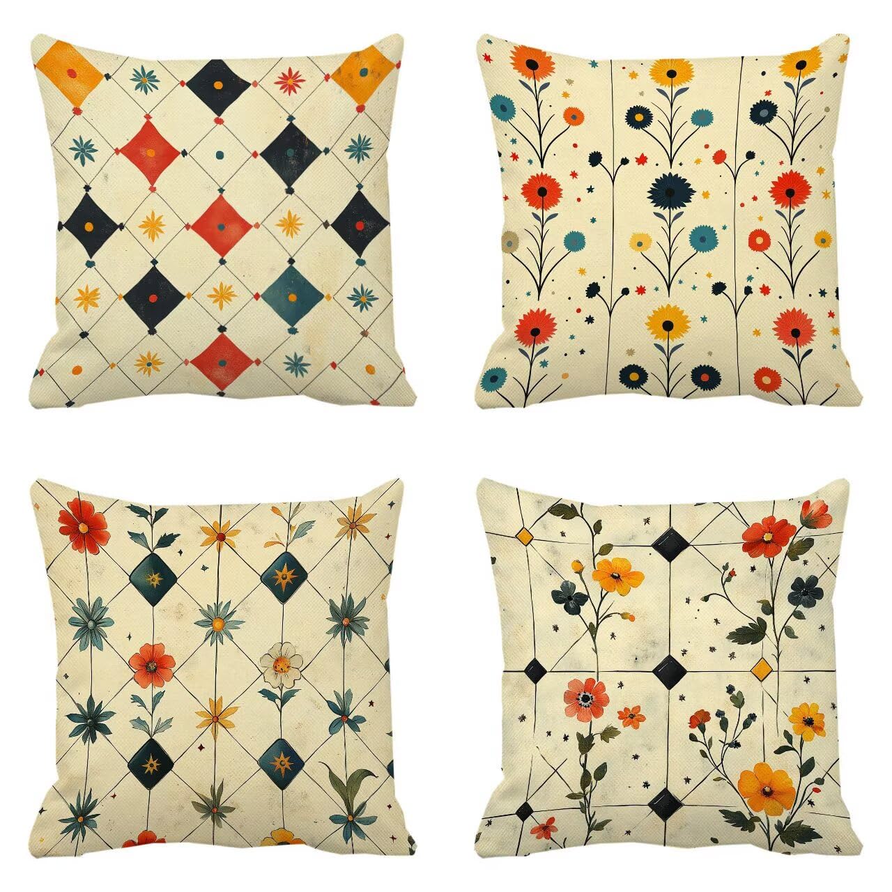 Housse de coussin fleurs Europe du Nord lot de 4 textile respirant doux pour fauteuil