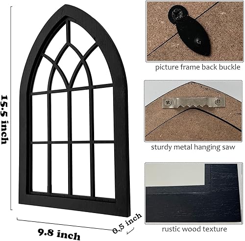 Miniatura 7 de Espejo de pared con marco de madera para ventana, 2 piezas, espejo rústico de granja, espejo de entrada con marco de madera para sala de estar,