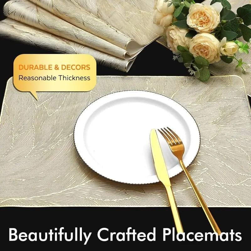 Image of Dakshya Industries PVC Waterproof Table Placemat & Table Runner Combo Set | 6 Dining Table Mats + 1 Runner | Heat Resistant, Washable, Non-Slip Table Mat Set (Classic Table)