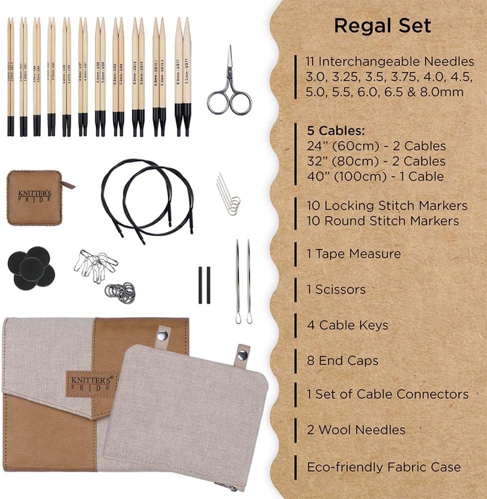 Knitter’s Pride Bamboo Luxe Regal Interchangeable Needle Set 5"" (13cm) – 11 US Sizes (2.5 to 11)
