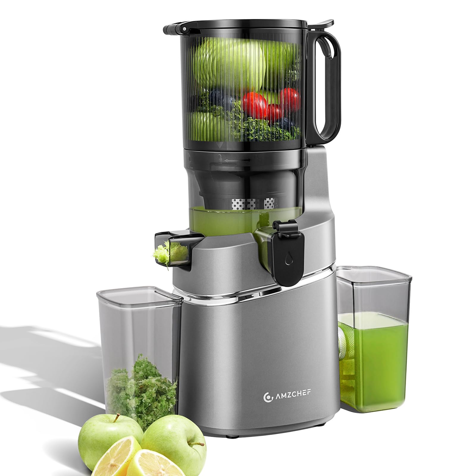 AMZCHEF 250W Automatischer All-In-One Entsafter, Slow Juicer Testsieger mit Dreifachem Filter - Schwarz