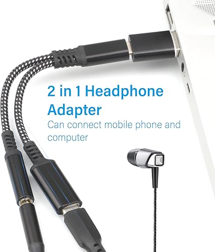 Miniatura 10 de Adaptador USB C a auriculares y cargador de 0.138 in, puerto de carga USB C PD 3.0 2 en 1 a conector de audio auxiliar y cable de carga rápida