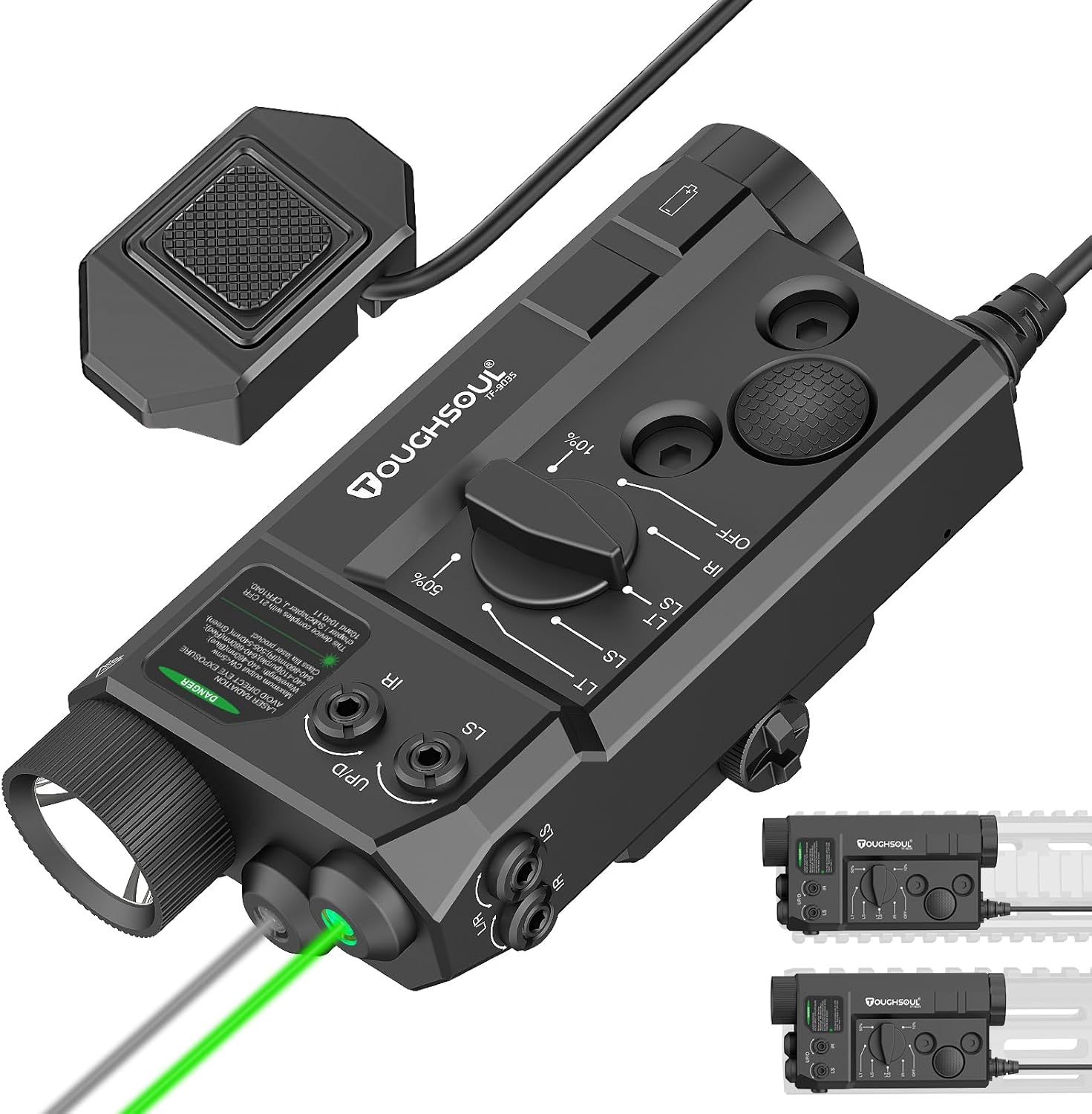 Mlok and Picatinny Mounted Tactical Flashlight Green Laser Infrared(IR) Laser 3 in 1 Combo, 1200 Lumen Light with Remote Pressure Switch for Rifle