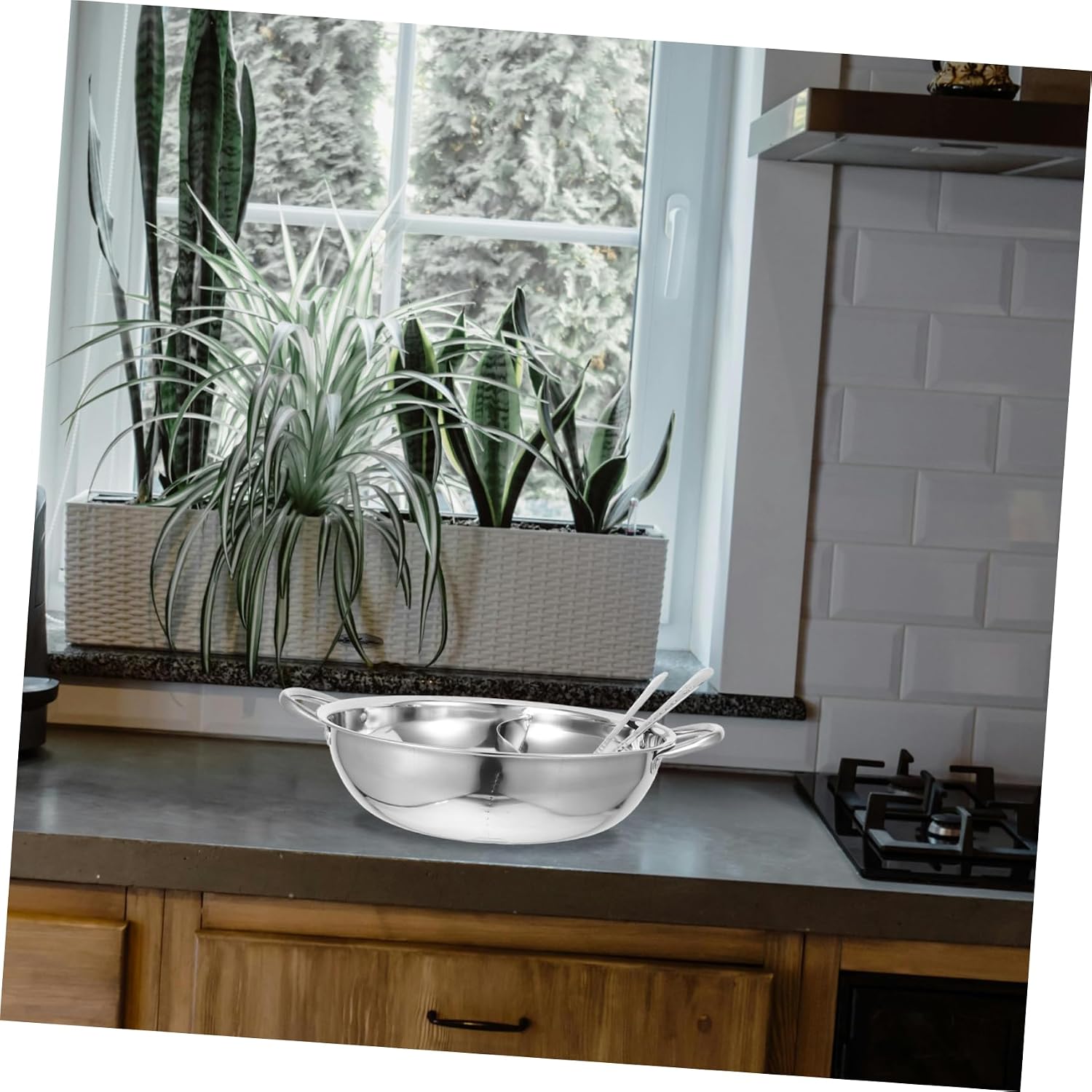 Divided Hot Pot 28cm Stainless Steel Cookware with Ladle