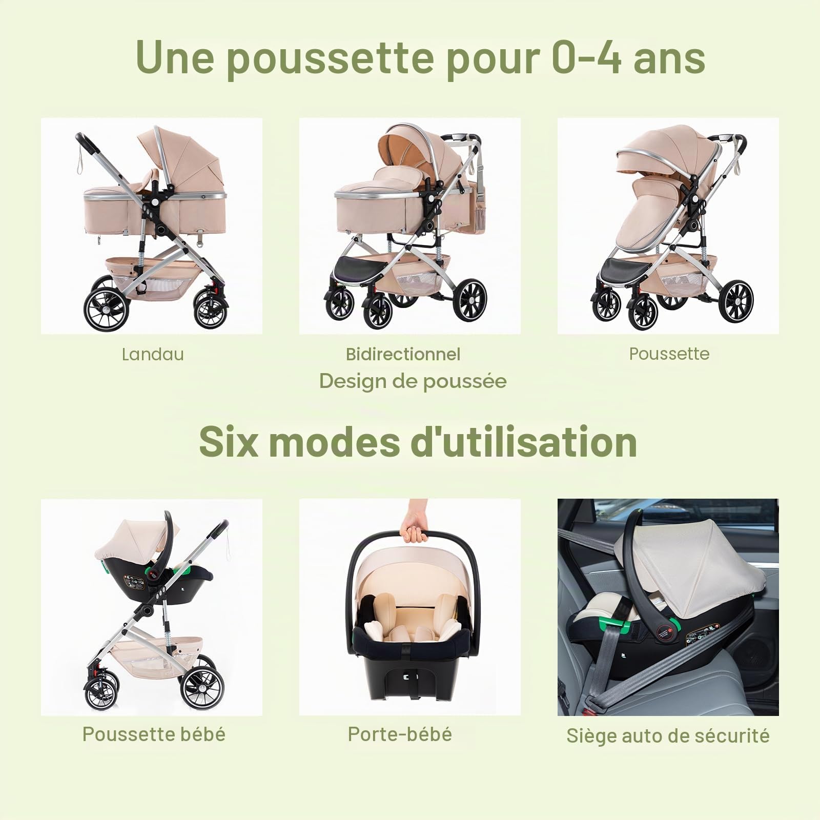 Poussette 3 en 1 Citadine Pliant en Un Clic Cadre en Aluminium 0-4 Ans