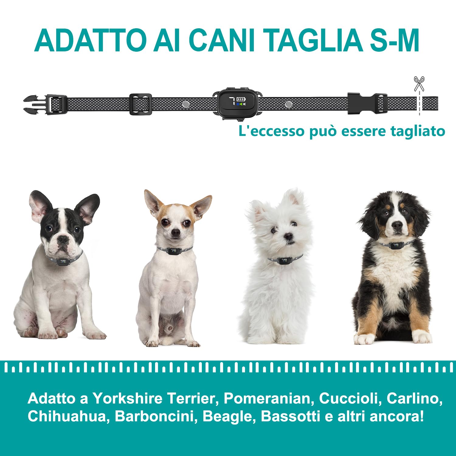 Collare Antiabbaio per Cani Piccoli, Ricaricabile e Sicuro con 7 Sensibilità, 3 Modalità Regolabili Beep e Vibrazione, Impermeabile IP67, Nero