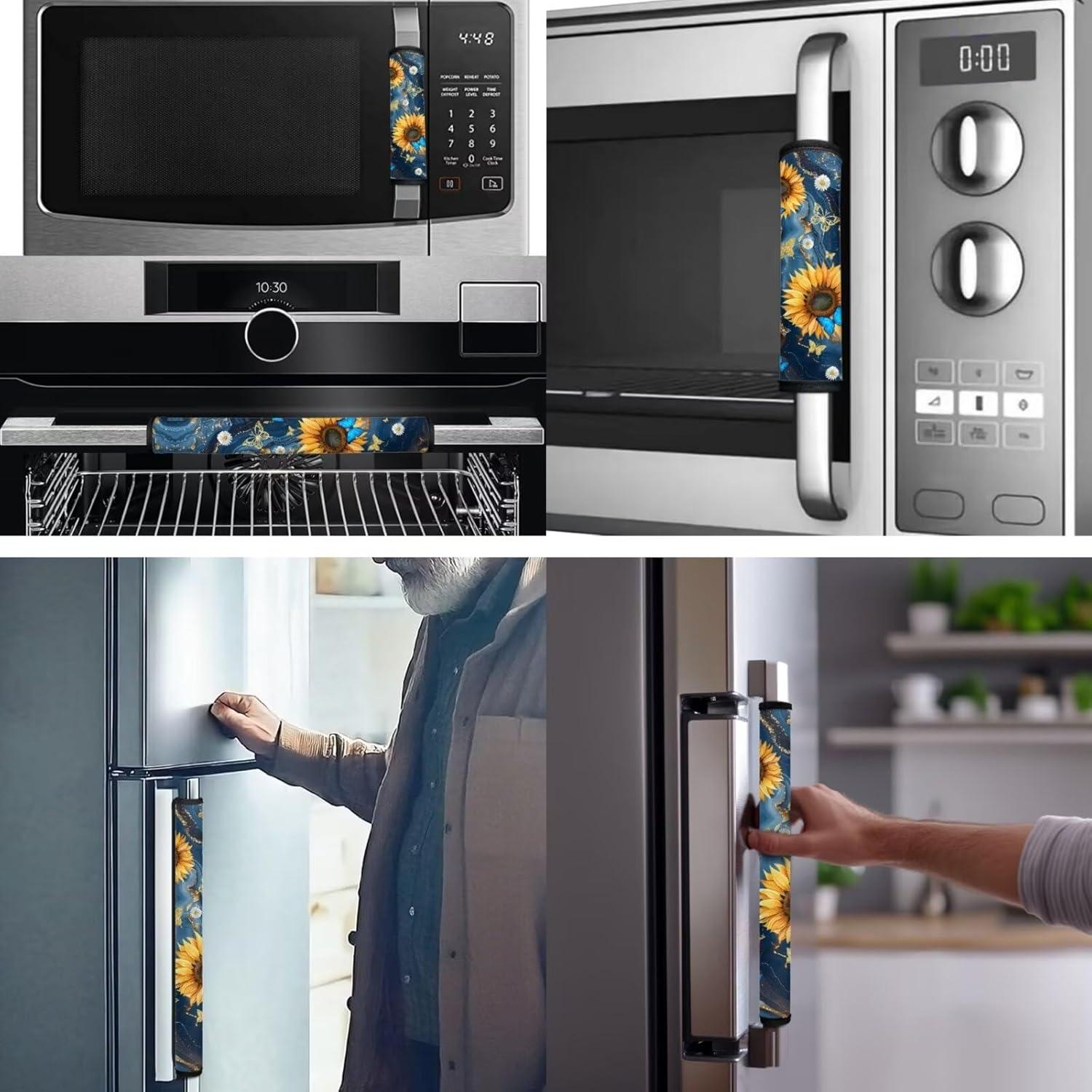 Refrigerator Handles Replacement 7Pcs Durable Protector Decoration Keep Appliance Clean for Fridge Microwave Stove Bathroom from Food Stains, Marble Sunflower Butterfly