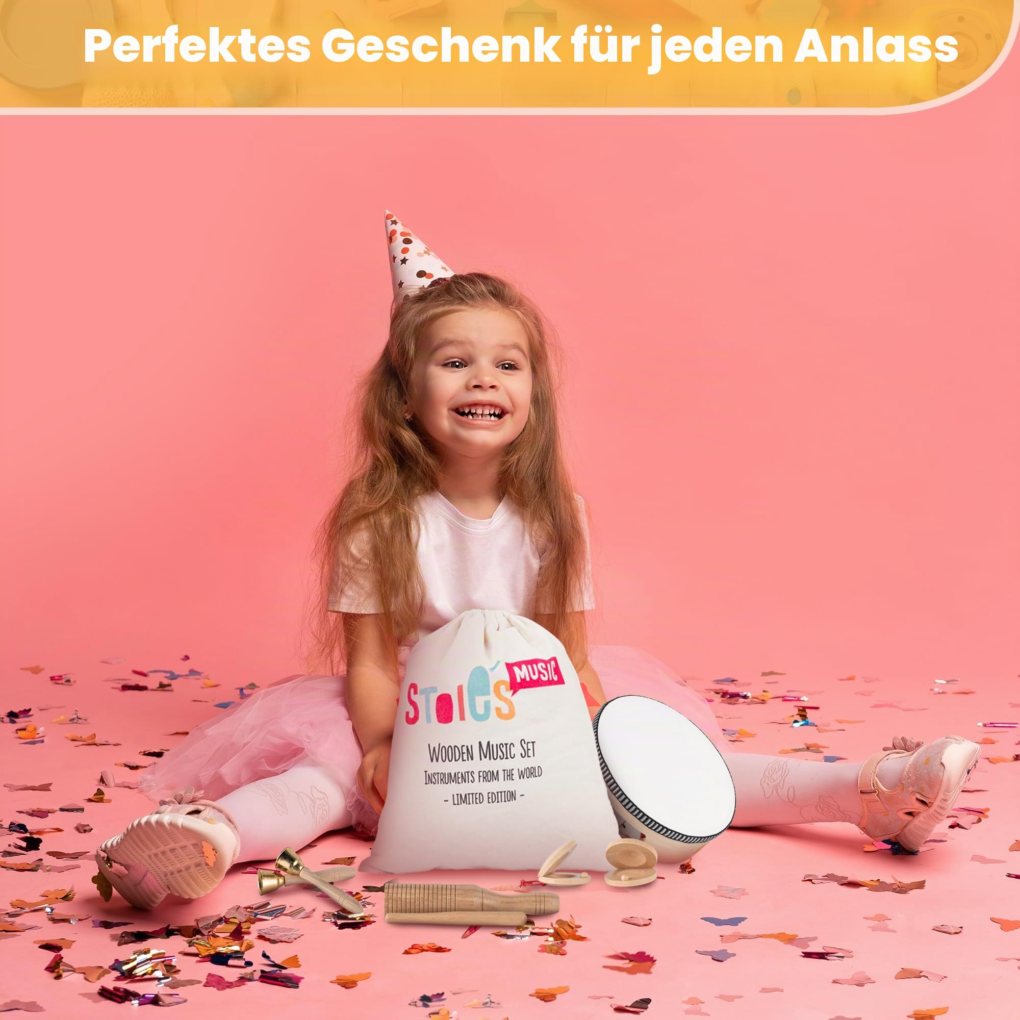 Stoie's Musikinstrumente für Kinder Ab 3 Jahre - Holz Montessori Instrumente, Baby Klanghölzer, Trommel Musikspielzeug