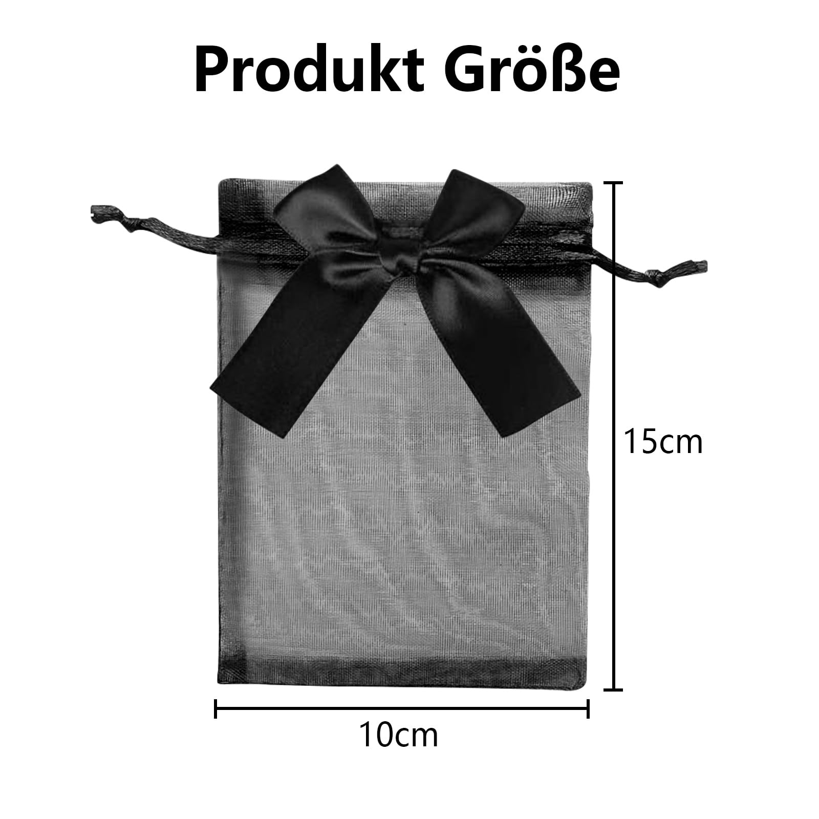 Woreczki z organzy, 15 sztuk, 10 x 15 cm, małe woreczki z organzy ze sznurkiem do ściągania i modną muszką, czarne woreczki z organzy, jako torebki na cukierki, torebki na biżuterię