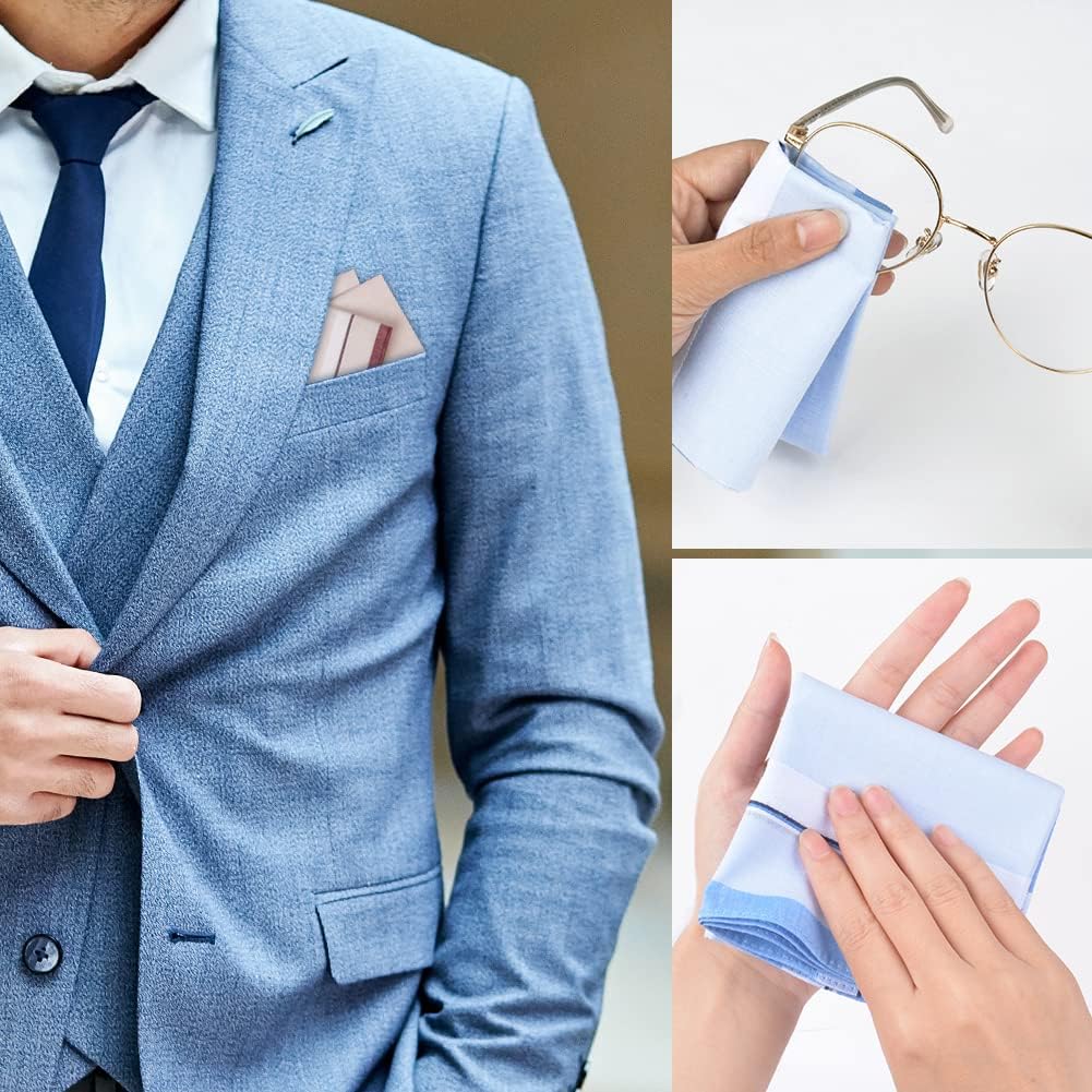 AOMIG Men's Handkerchiefs, 12 Pack Soft Gents Hankies Set, Mens Premium Handkerchiefs Assorted Pocket Square Hankies