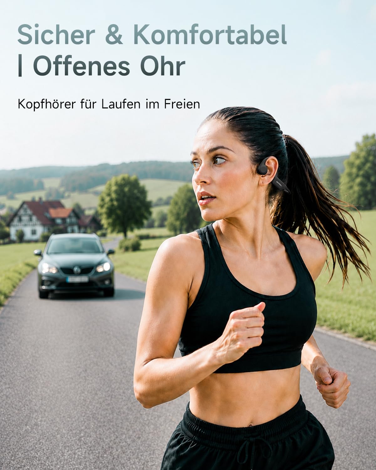Knochenschall Kopfhörer, Sportkopfhörer Bluetooth 6.0, 8 Std Spielzeit, 28g Ultraleicht, USB-C, Geeignet für Laufen, Fitness, Schwarz