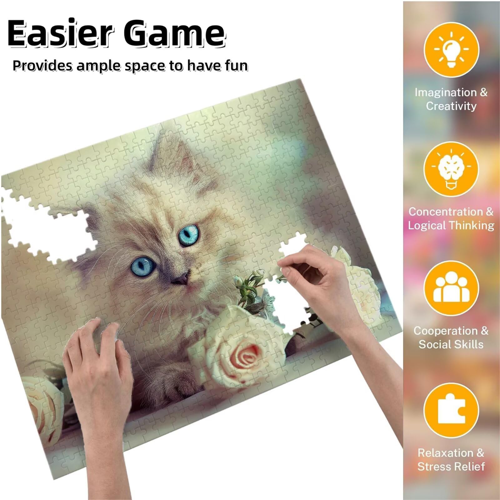Puzzle 3000 sztuk, puzzle dla dorosłych, niemożliwe, trudne, wyzwanie, gry logiczne DIY dla całej rodziny, prezenty dla kobiet, prezenty dla mężczyzn, kreatywne hobby, temat: kwiaty kota 3 K0F-859