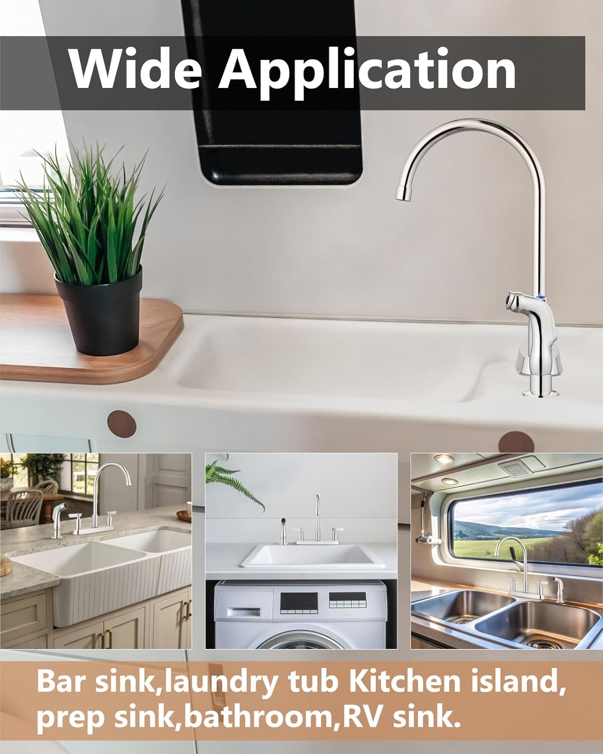 Kitchen Faucet with Sprayer 2 Handle Kitchen Sink Faucets 8 Inch Centerset 3 Hole with Supply Lines Polish Chrome